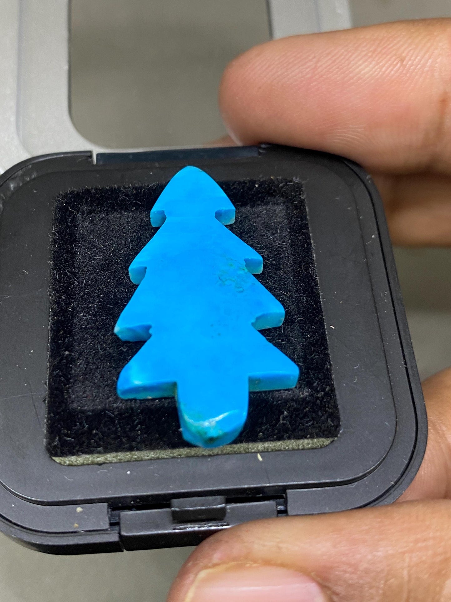 Cute turquoise christmas tree shape carving  pcs 1 wt 15.90 cts size 32x17mm lapis lazuli Christmas tree carving