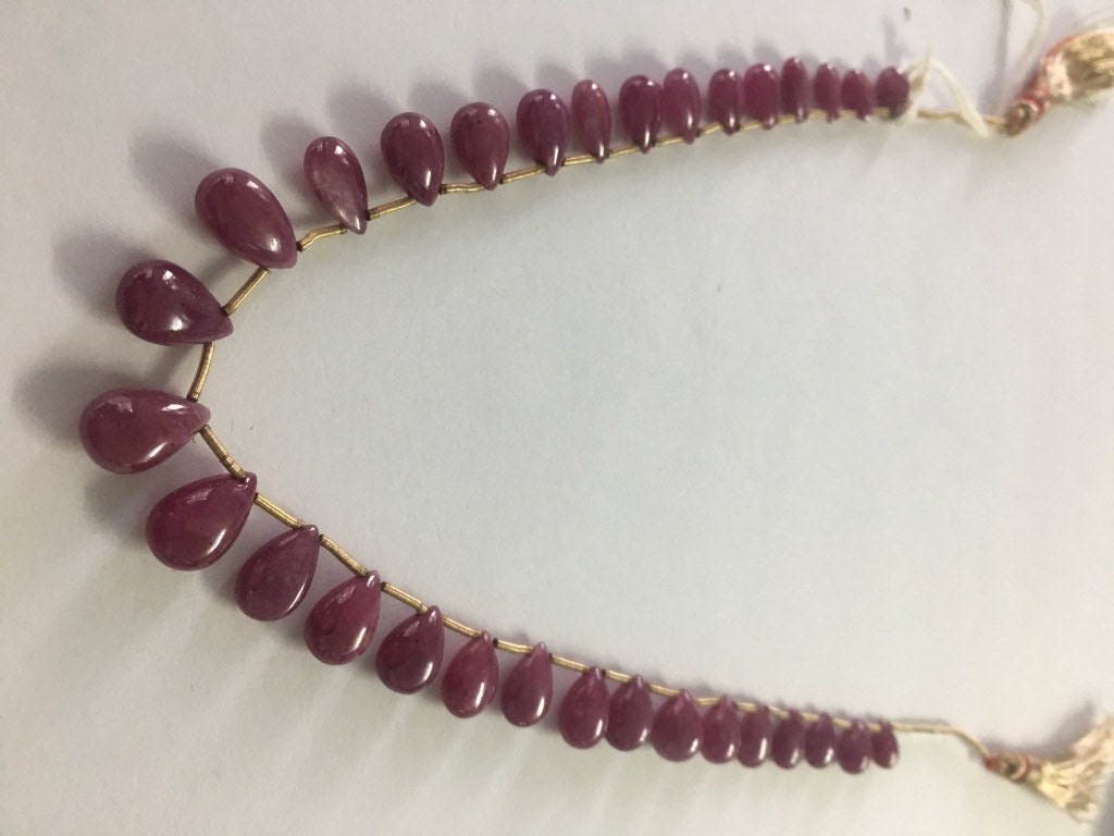 Natural Ruby smooth polished pear briolette necklace weight 31.20 carats Pieces 31 Size 6.5x5mm to 11.5x7mm