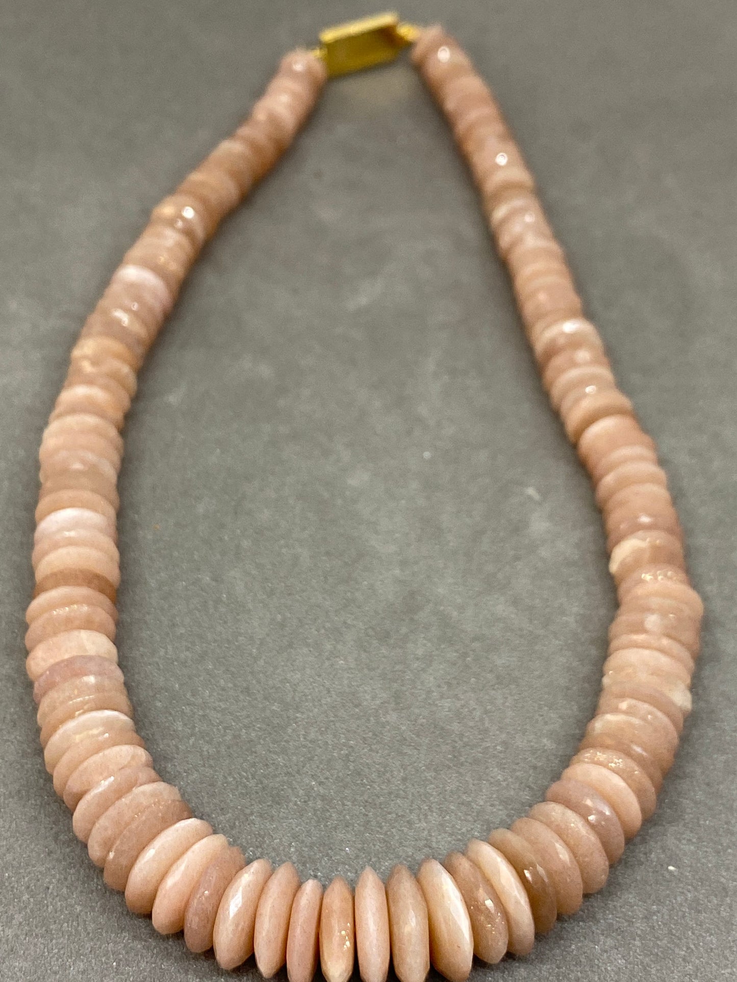 Gorgeous Peach moonstone German faceted beads necklace disc shape size 6.7mm-13.5mm 16 inches 324 cts  moonstone disc saucer beads necklace