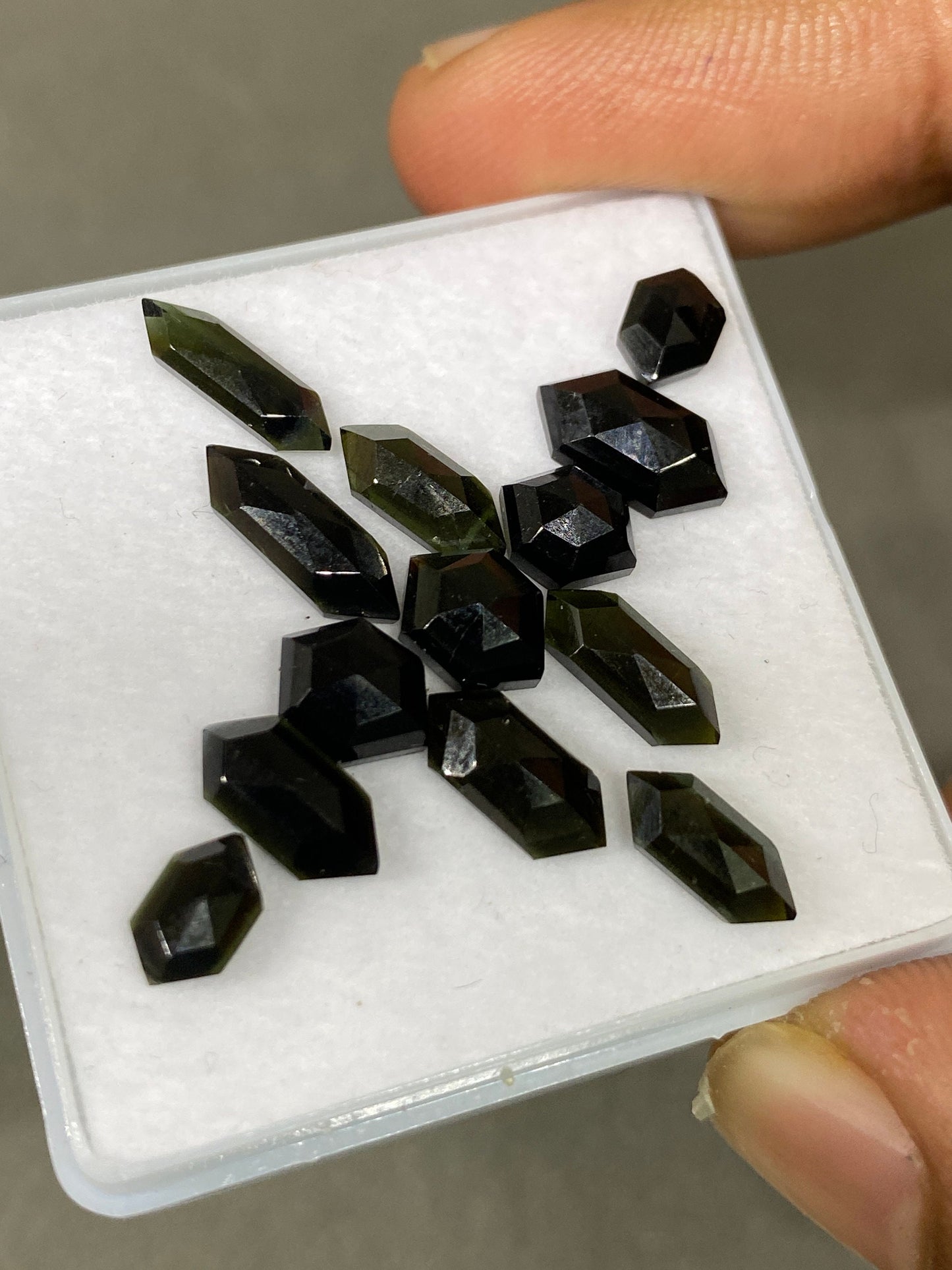 Stunning Rare dark Green tourmaline hexagon step cuts weight 13 cts pcs 13 small size 7x4.8-12x4.2mm tourmaline stepcut hexagon