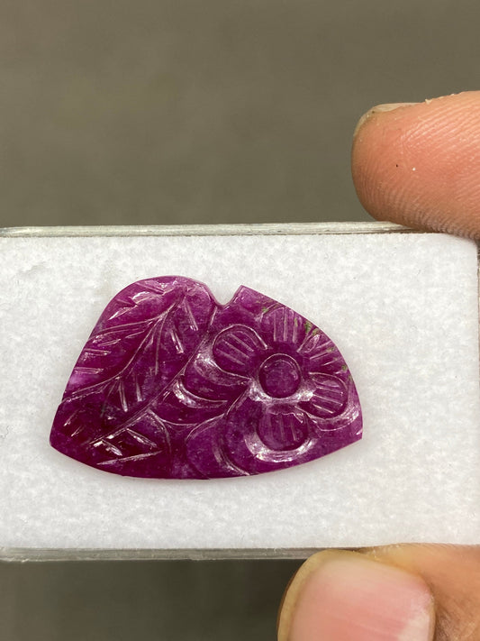 Mesmerising very rare natural ruby handmade flower carving weight 15 carats size 28x18mm ideal for a ring or pendant ruby carving