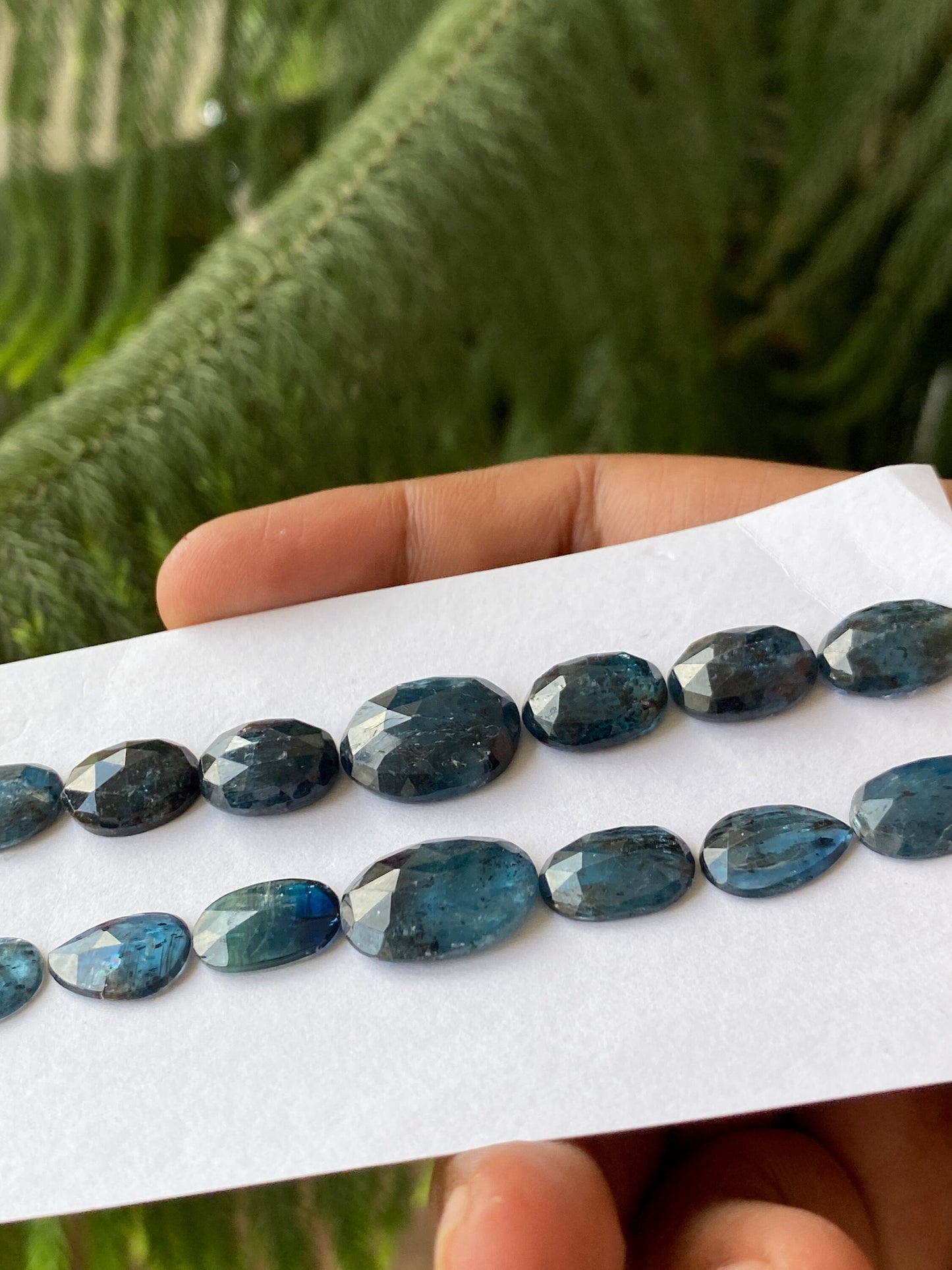 Wow rare teal blue kyanite moss rosecut bracelet supply quality lovely color wt 95 cts pcs 14 size 13.5x9-18x13mm rosecut kyanite shape