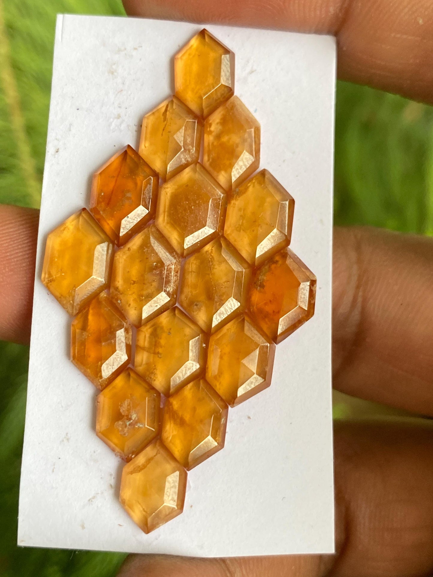 Lovely medium hessonite orange garnet hexagon step cuts wt 26 carats  pcs 16 size 7.9x4.5mm-10.8x6mm Hessonite garnet stepcut hexagons