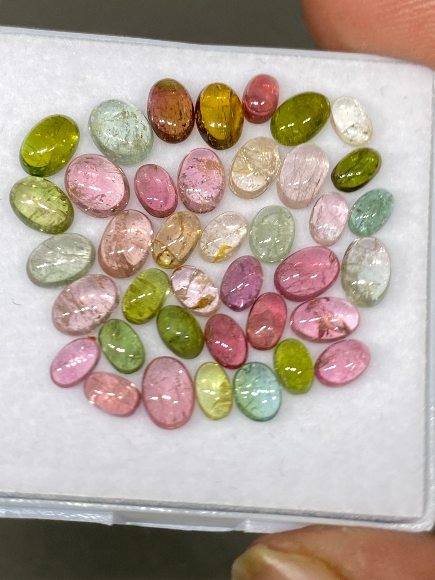 Stunning rare Pink multi tourmaline oval cabochons lovely quality size 4.8x3-6.2x5mm  wt 14.20 cts pcs 39 pink tourmaline cabochons