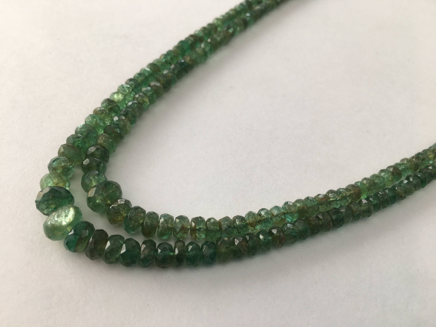 Emerald faceted beads rare necklace 2.2 mm to 7mm faceted emerald beads necklace weight 73.10 cts length 13.5 and 14 inches