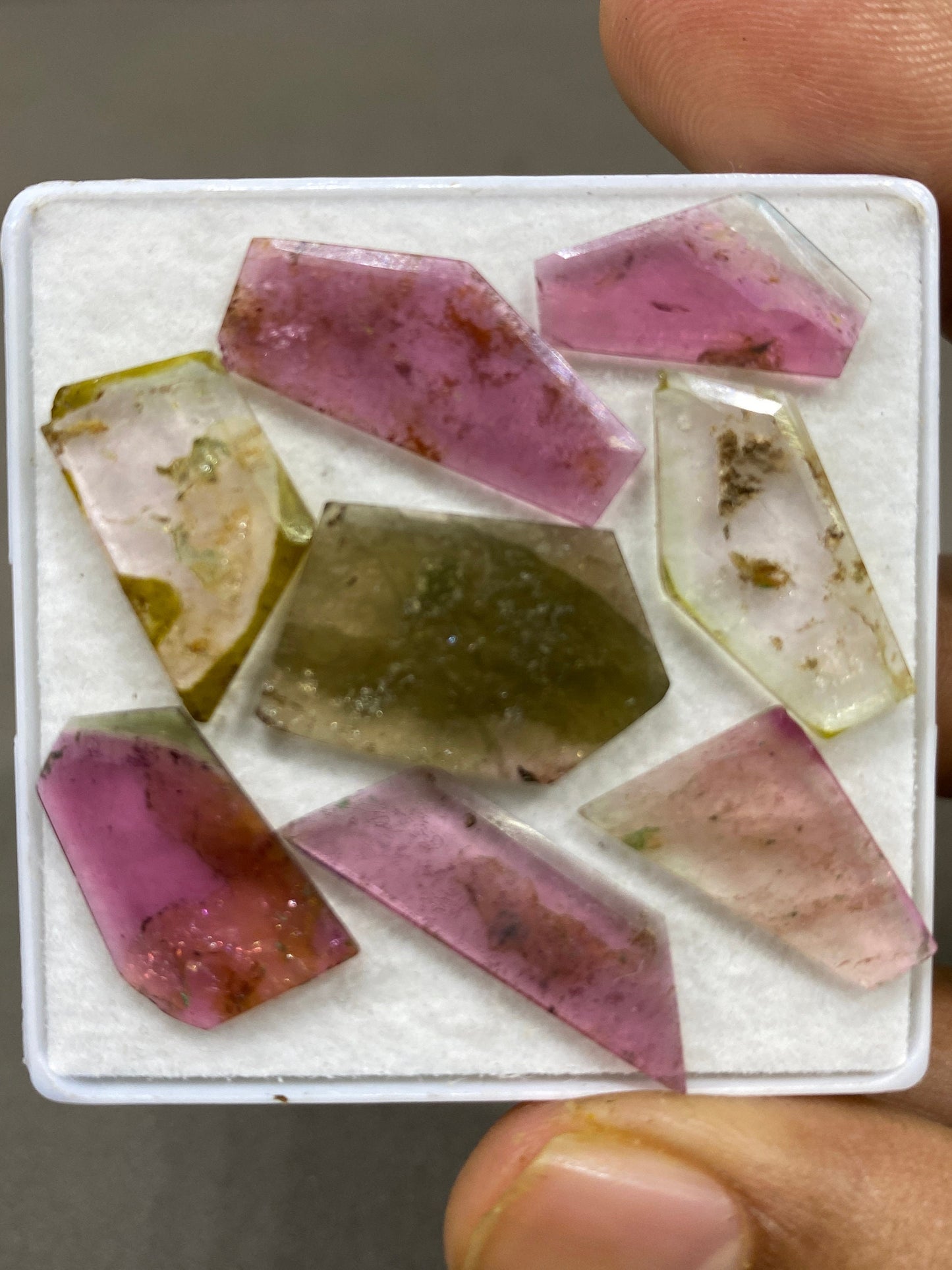 Gorgeous Watermelon multi tourmaline geometric cut flats fine quality weight  carats size 17x9-22x10mm pcs 8 natural tourmaline geometric