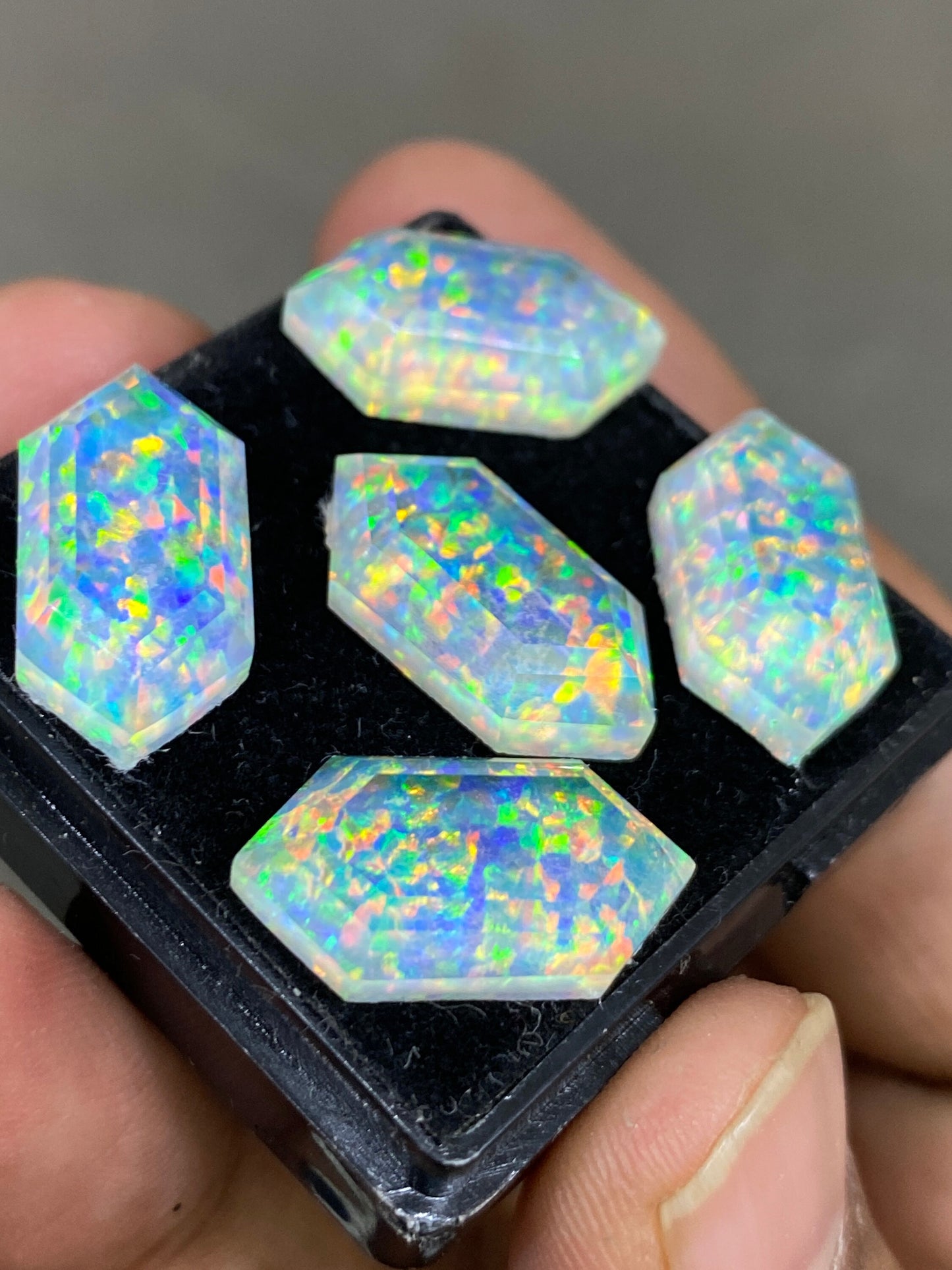 Astonishing multi fire  aurora opal and crystal doublet hexagon stepcut pcs 5 wt carats big size  ring pendant earring Aurora opal