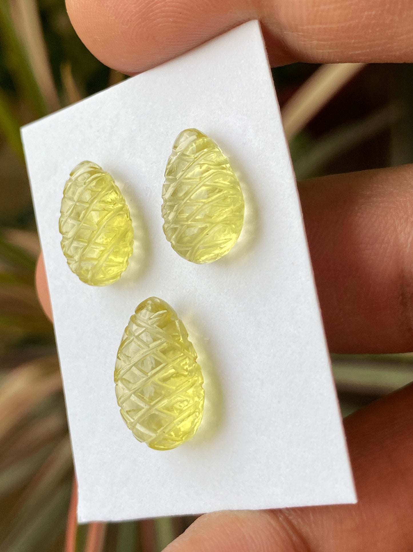 Wow Natural lemon quartz green gold hand carved earring pendant set wt 18 cts pcs 3 size 14x10mm-16x11mm lemon quartz carving gemstone set