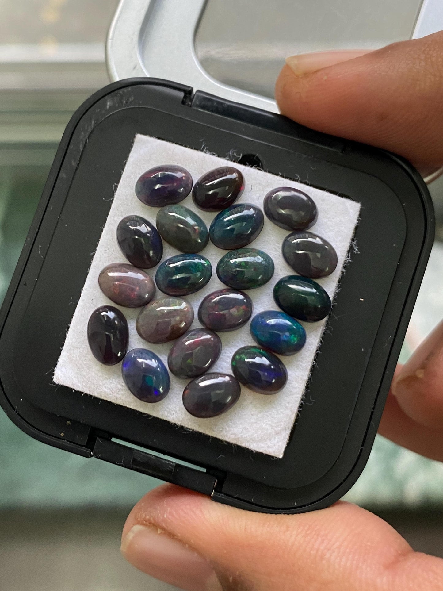 Stunning Black opal (smoked) Natural Fire opal cabochons lot size wt 8.35 cts size 7x5mm pcs 20  opal cabochon fire black opals cabochons