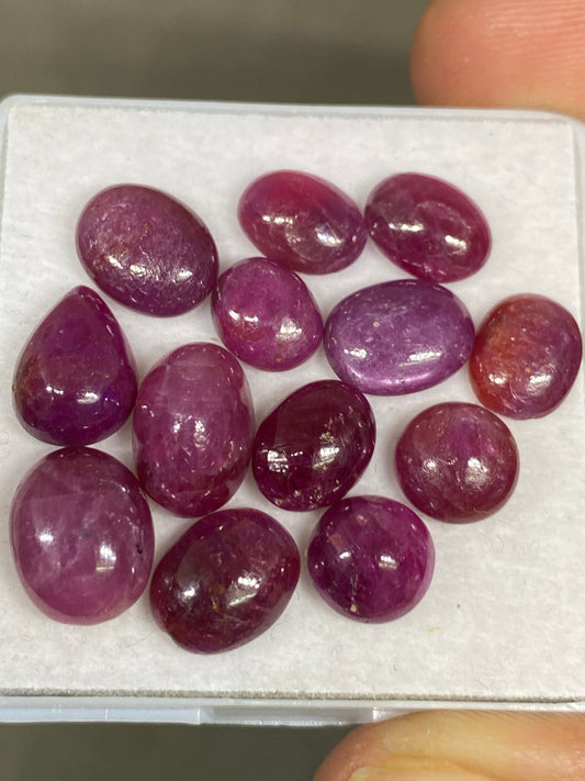 very rare natural ruby cabochons tanzania mine lot mix pcs 13  wt cts  size 9x6.5-11x9mm unheated untreated ruby smooth