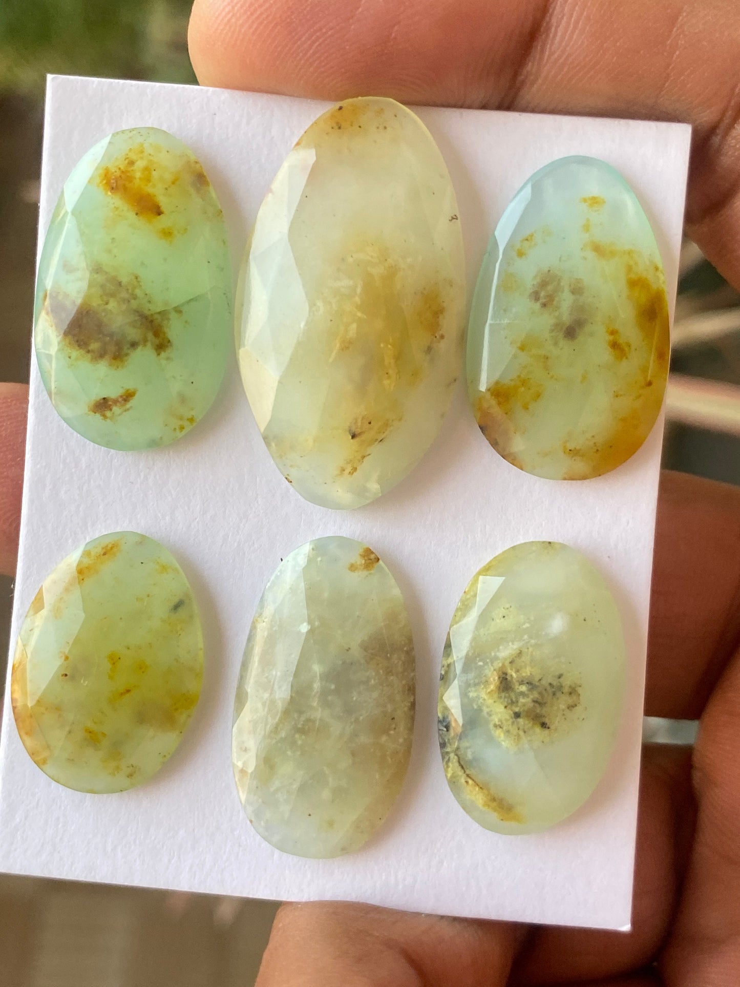 Stunning rare Peruvian yellow green opal ovalish rosecut  wt 67 cts pcs 6 size 21x15mm-33x19mm natural Peru yellow green opal rosecut