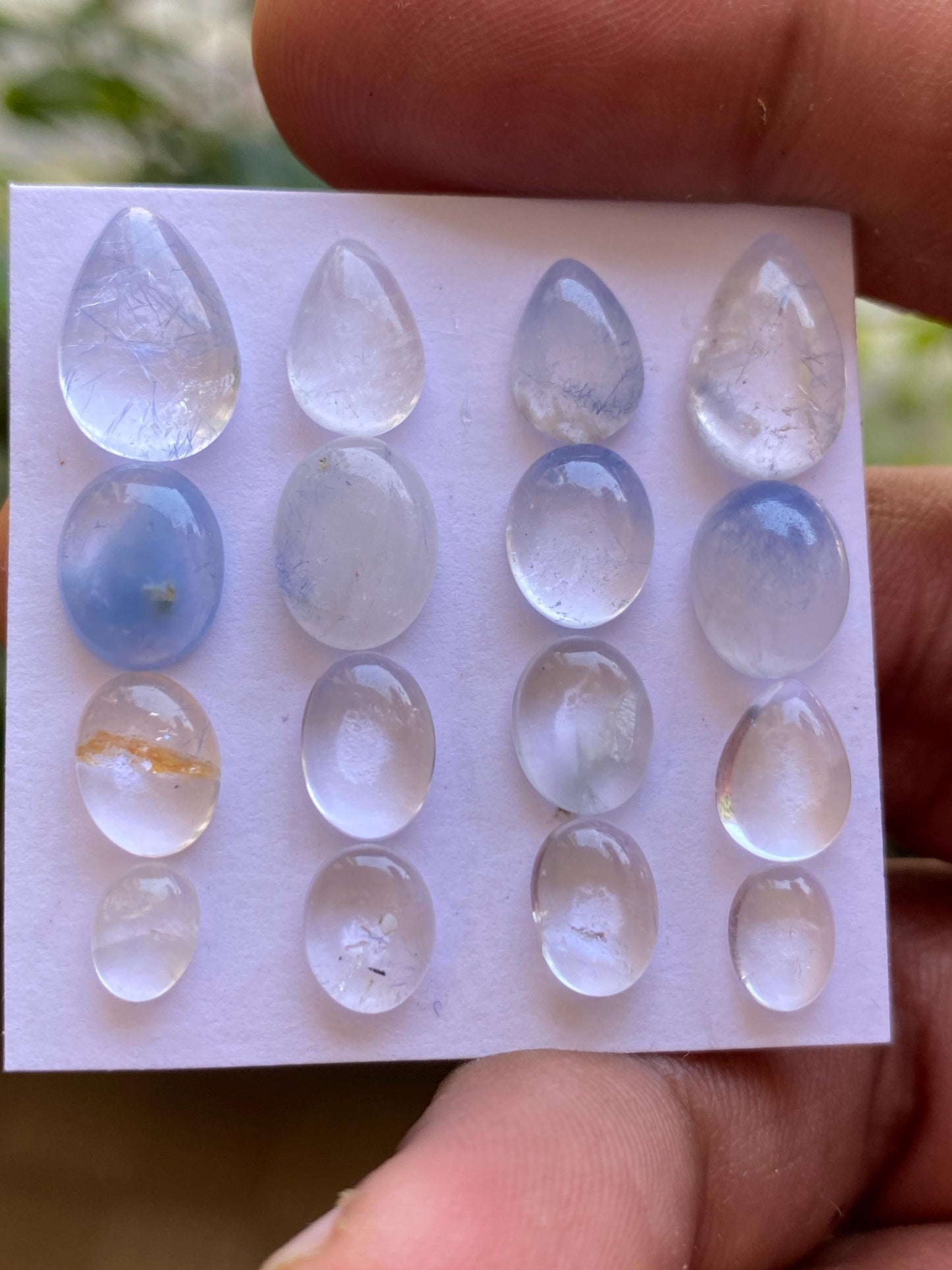 Fabulous rare Dumortierite in quartz oval pear cabochons pcs 16 Wt 30.65 cts size 6.6x5-12.6x8.1mm  Brazilian mines dumortierite cabochons