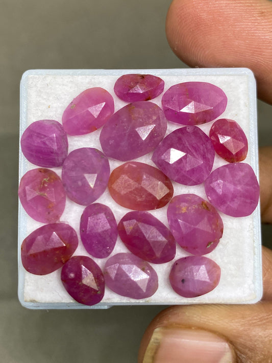 Amazing natural unheated untreated ruby rosecut flats amazing color mixed shapes wt 44 cts pcs 19 size 8x5.8mm-12x9mm ruby rosecut