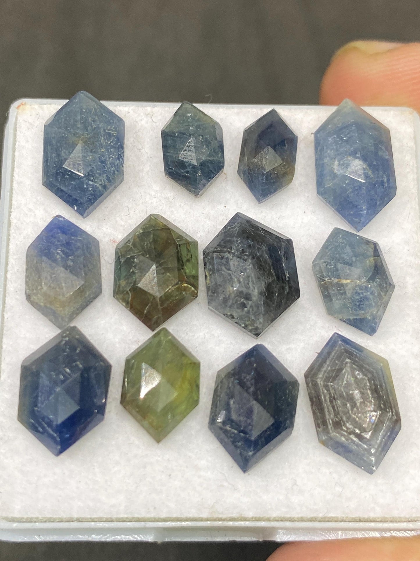 Nice Rare blue grey sapphire good quality hexagon step cut wt 39.25 cts  pcs 12 size  10.x6.8-13.6-7.6mm blue sapphire hexagon flatbacks