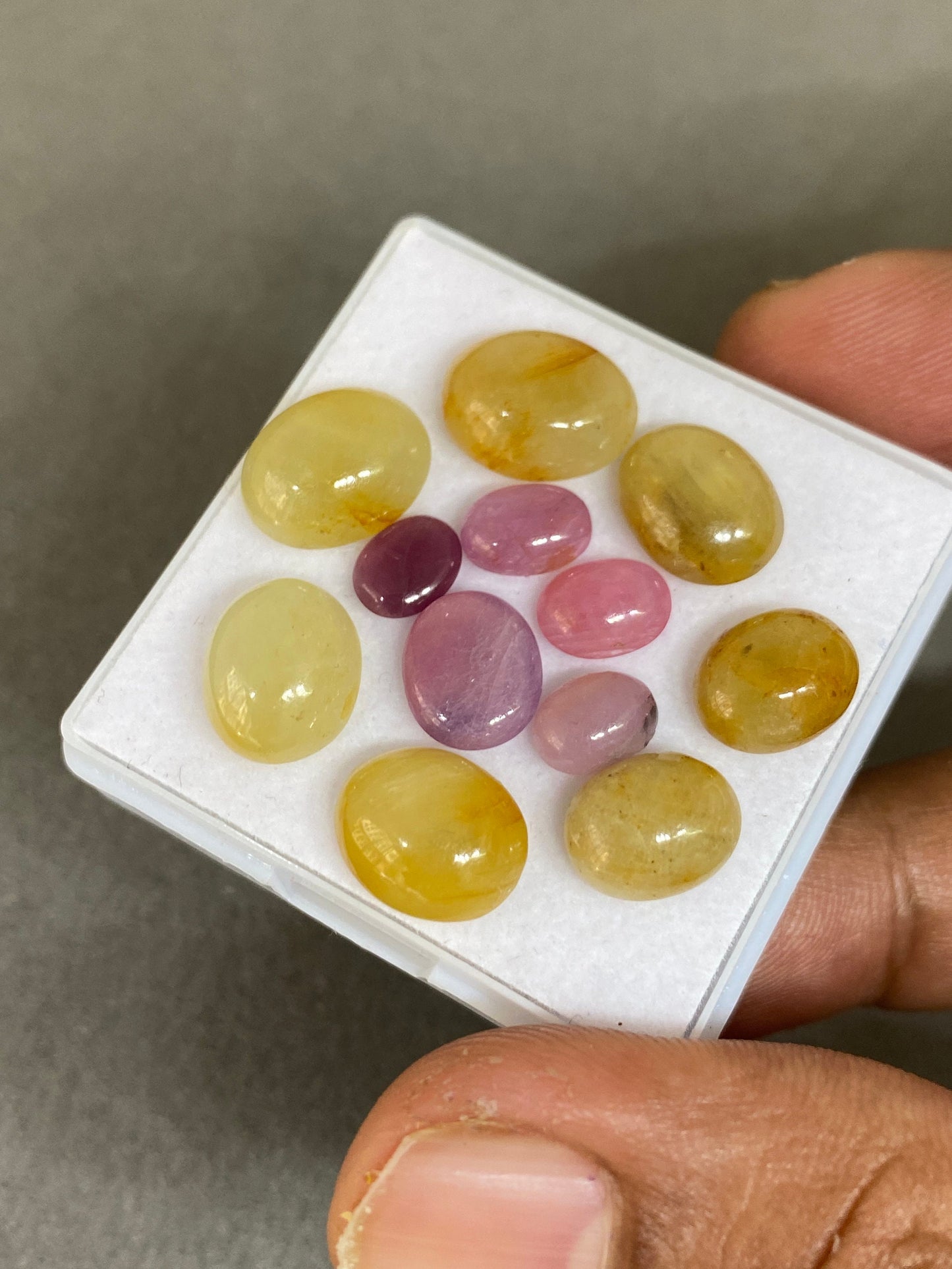 Lovely very rare Tanzania mines yellow sapphire pink sapphire cabochons smooth  wt 42 cts pcs 12 size 7x5mm-11x10mm sapphire oval cabochons