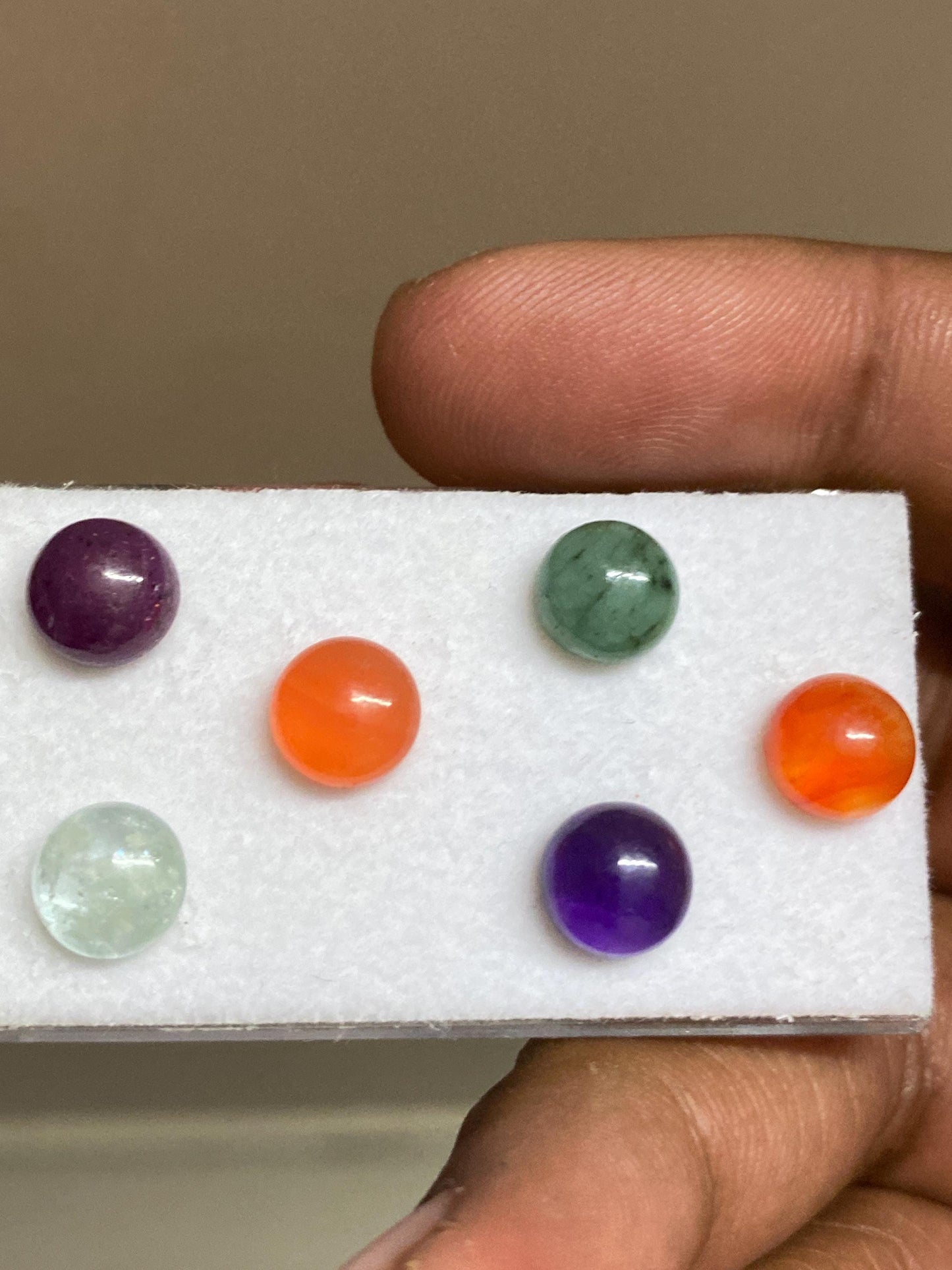 Beautiful rare multi cabochons aquamarine ruby emerald amethyst carnelian  mix stones pcs 6 wt. 13.60 carats 8mm round cabochon lot