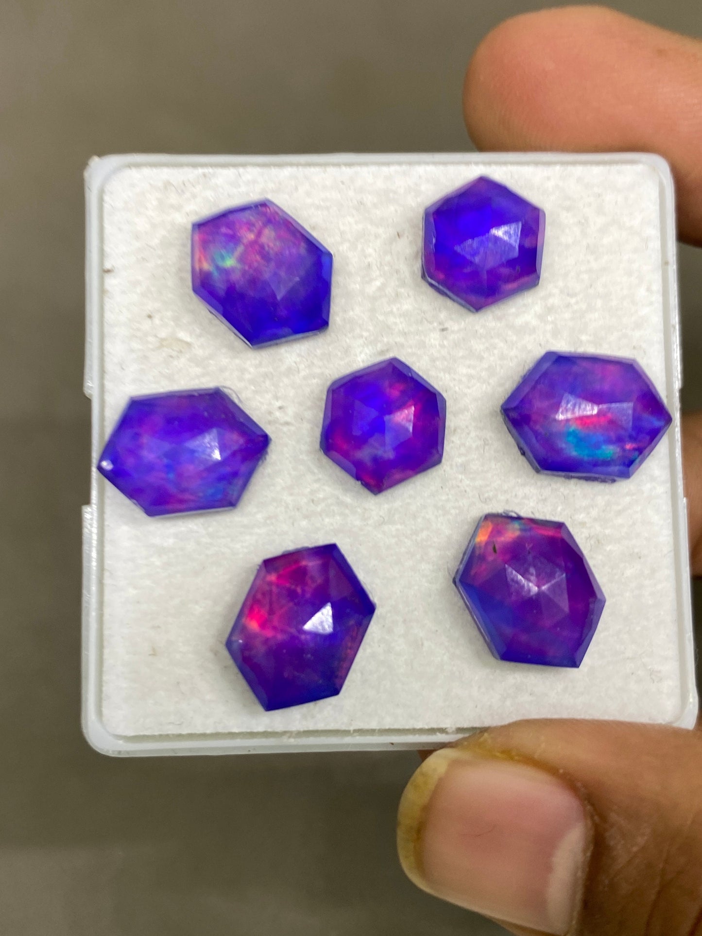 Stunning Multi fire purple aurora opal and crystal doublet stepcut Hexagon pcs 7 wt 29 carats rare size 12mm-14x12mm ring pendant supply