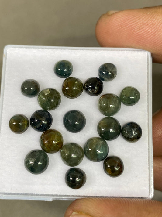 Rare blue green sapphire round cabochon size 5.3mm-6.3mm pcs 19 weight 20 carats size unheated untreated natural sapphire  round cabochon