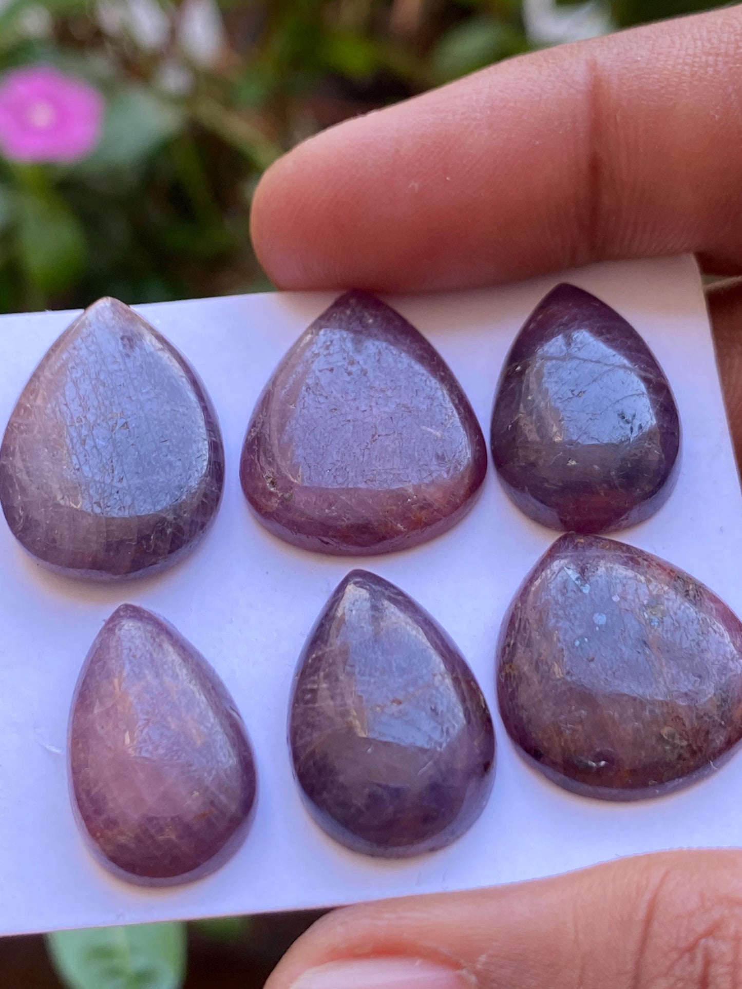 Beatiful natural purple-brown sapphire cabochon pcs 6 size 21x14-24x16mm wt 114 carats sapphire pears hearts natural sapphire cabochon