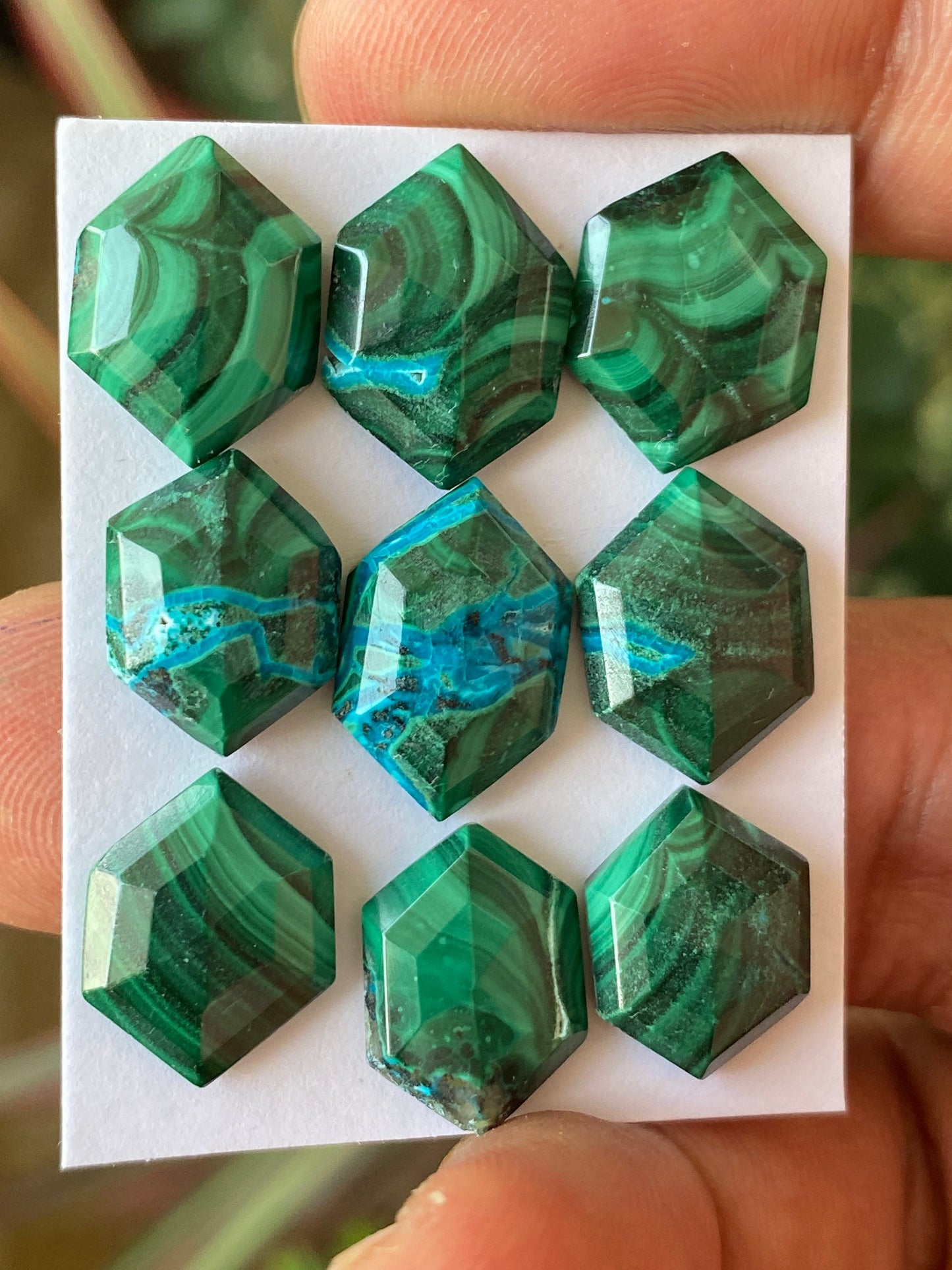 Amazing rare malachite chrysocolla hexagon stepcut wholesale lot weight 55 carats pcs 9 size 14x11mm-16x11mm flatback gems