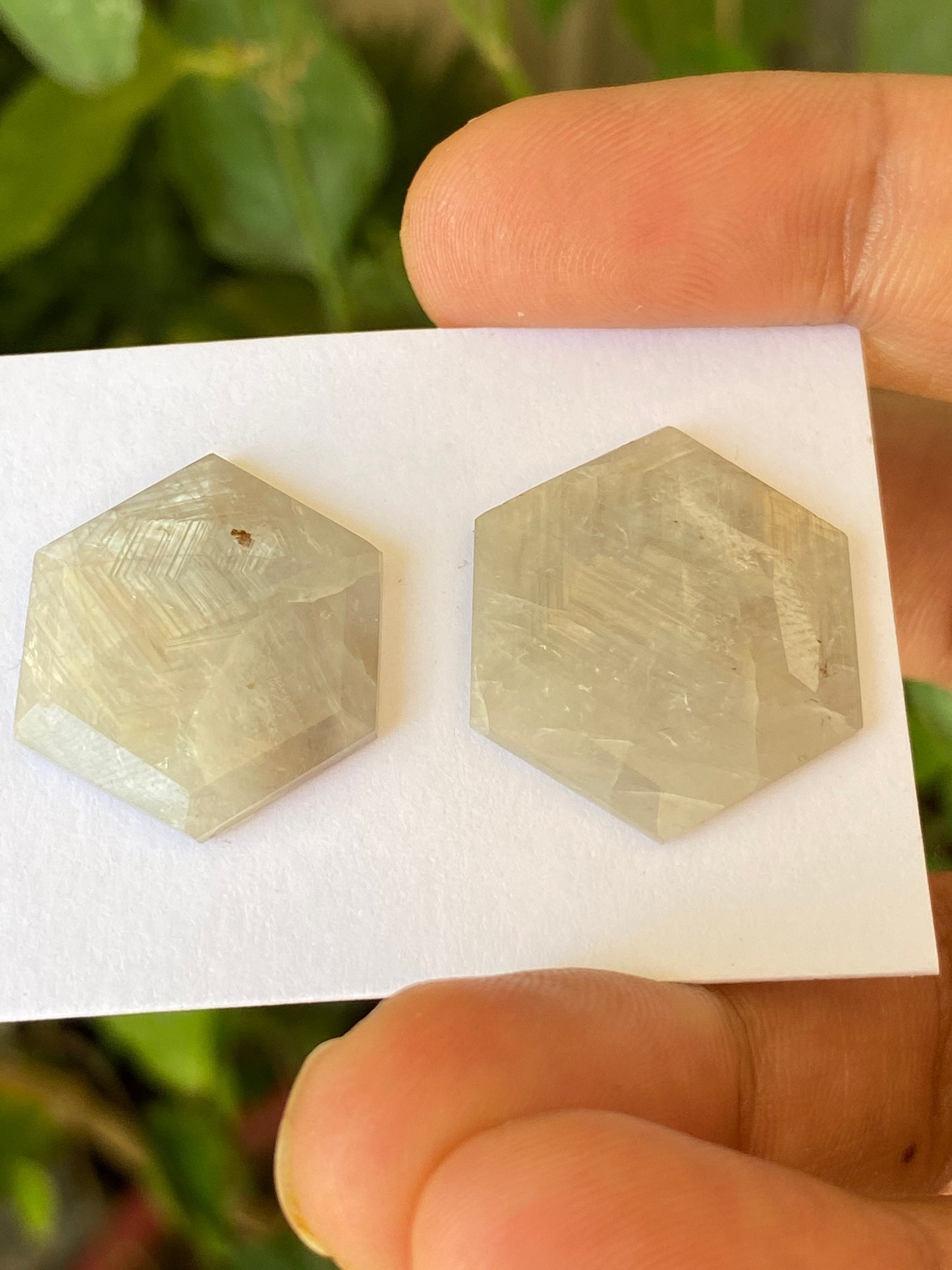 Stunning Rare huge white sapphire hexagon step cut weight 41 cts  pcs 2 size 23.5mm-25mm sapphire stepcut hexagon flatbacks