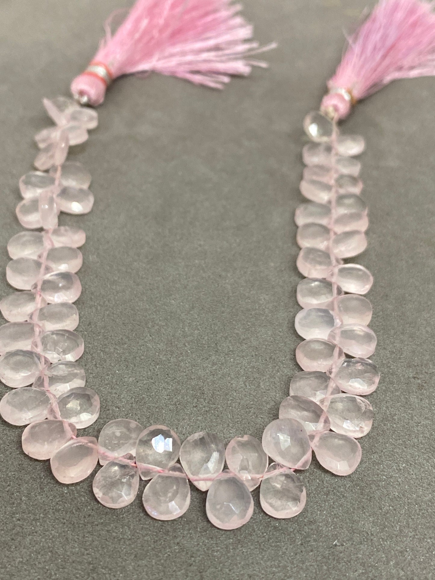 Natural Rosequartz faceted pear  briolettes strand 8 inches Faceted rose quartz pear briolette