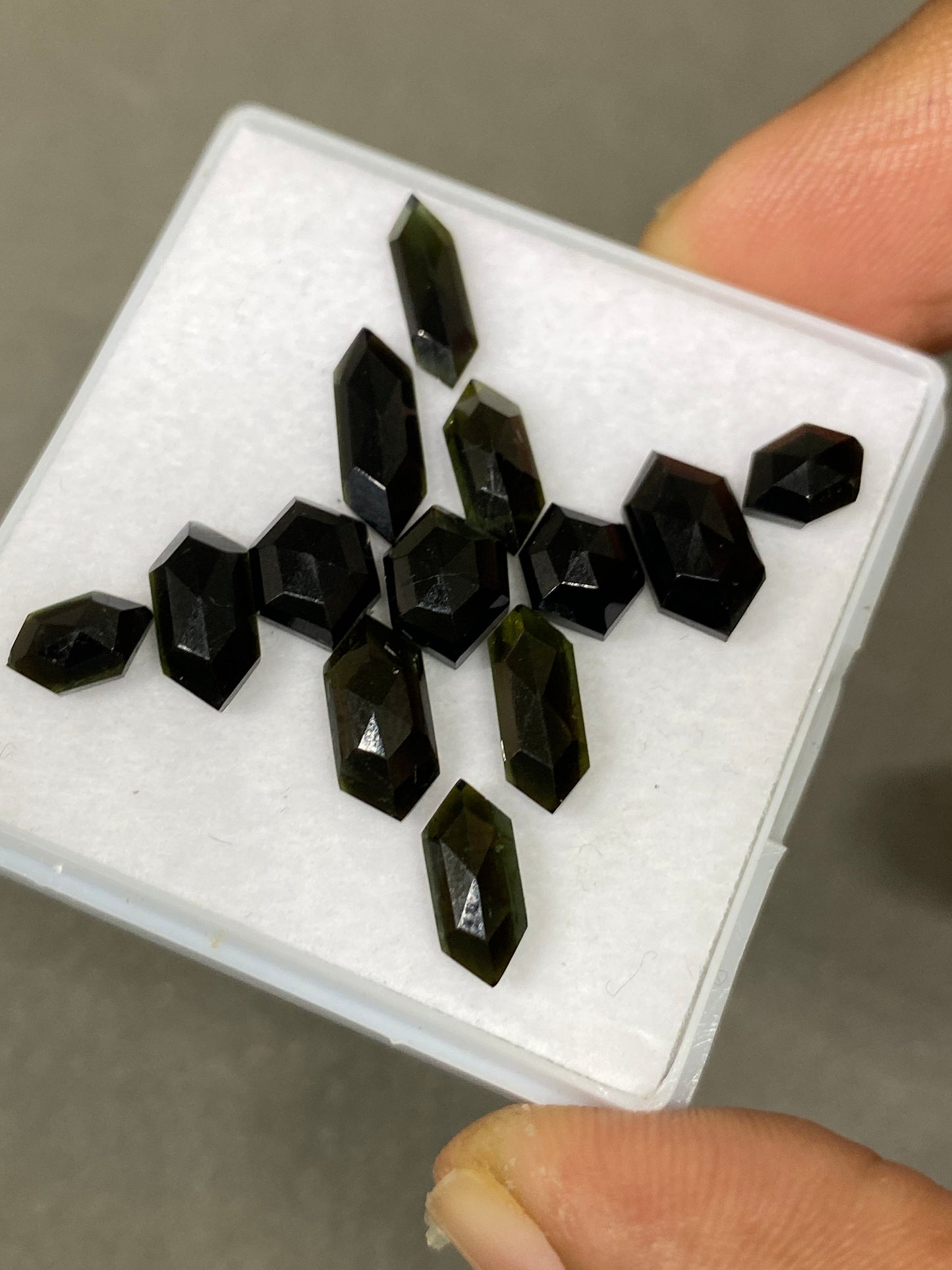 Stunning Rare dark Green tourmaline hexagon step cuts weight 13 cts pcs 13 small size 7x4.8-12x4.2mm tourmaline stepcut hexagon