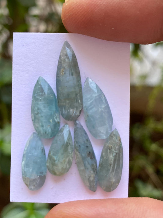 Lovely rare aqua color kyanite rosecut pear shape amazing quality lovely color weight 24.50 carats pieces 7 size 13.3x6-21x6mm rosecut gems