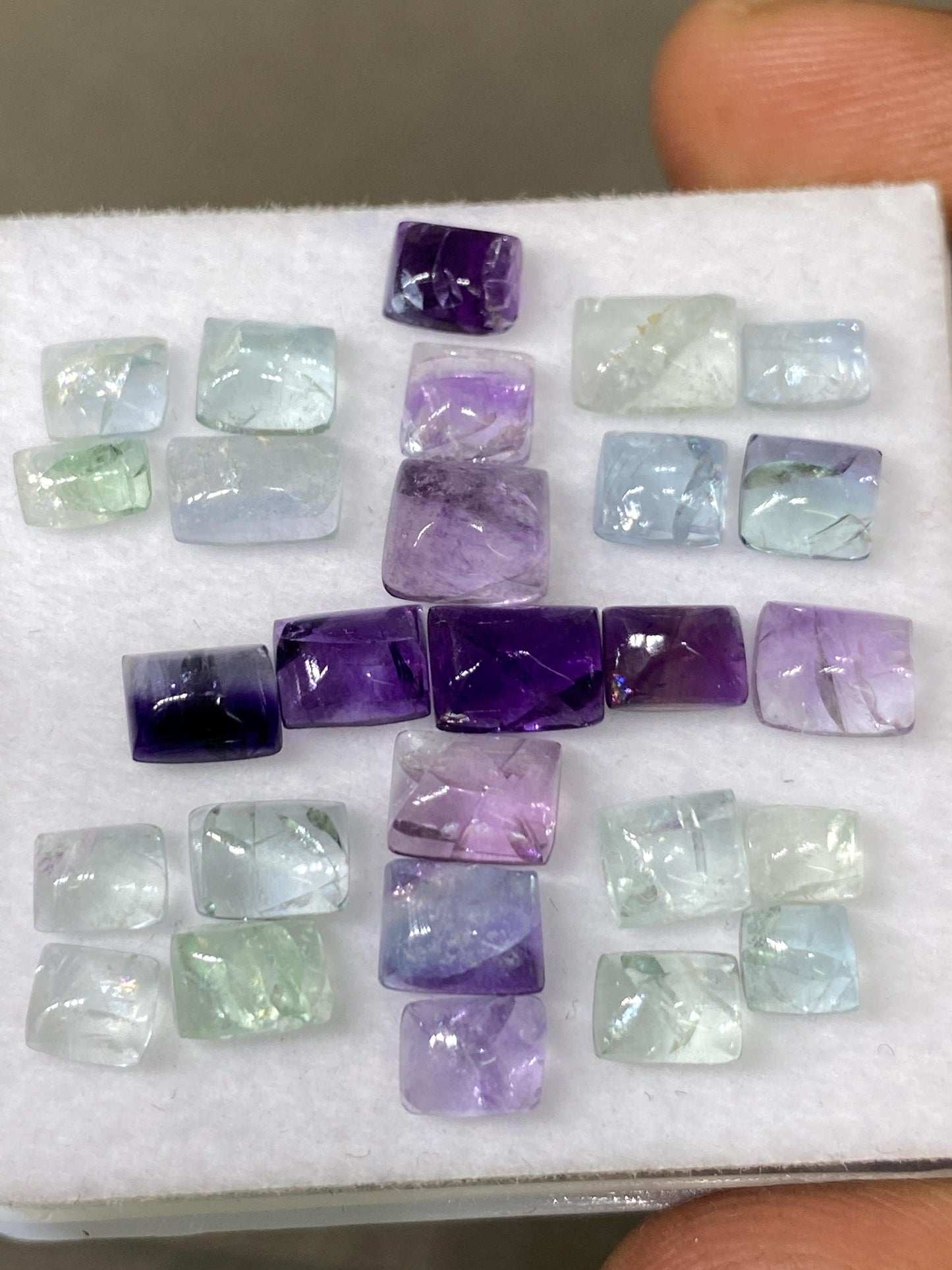 Beautiful natural multi fluorite sugar loaf cabochons wholesale lot wt 17.90 cts pcs 27 size 4.5x3.7-6x5mm fluorite  sugarloaf cabochons