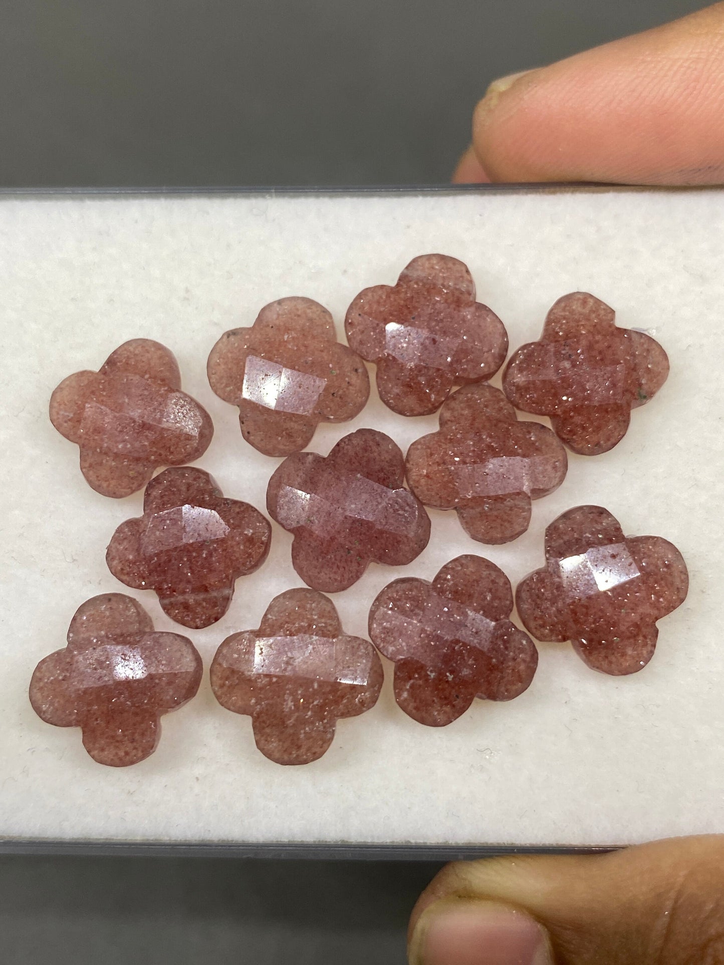 Stunning strawberry  quartz faceted flower shape carving briolette drilled pcs 11 wt 60 cts size 13mm Strawberry quartz Flower briolette