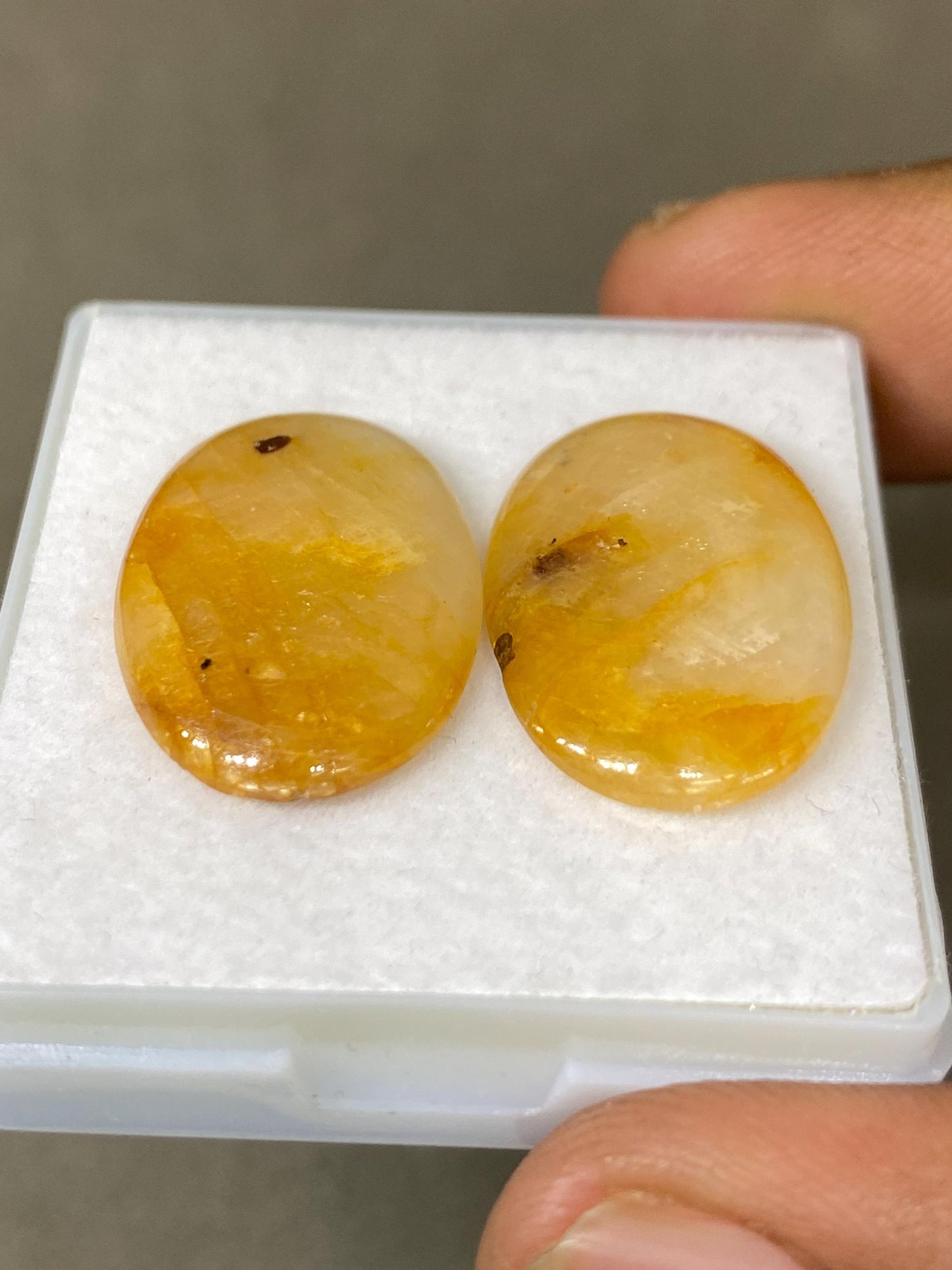 Lovely very rare Tanzania mines yellow sapphire oval cabochons pair smooth Bicolor wt 32.70 cts pcs 2 size 23x16mm sapphire oval cabochons