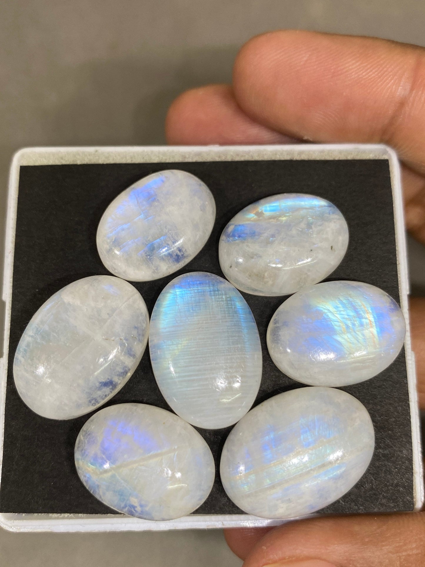 Fascinating  Blue fire rainbow moonstone oval cabochons  lot pcs 7 weight 127 cts size 19x14mm-23x16mm beautiful fire rainbow moonstone