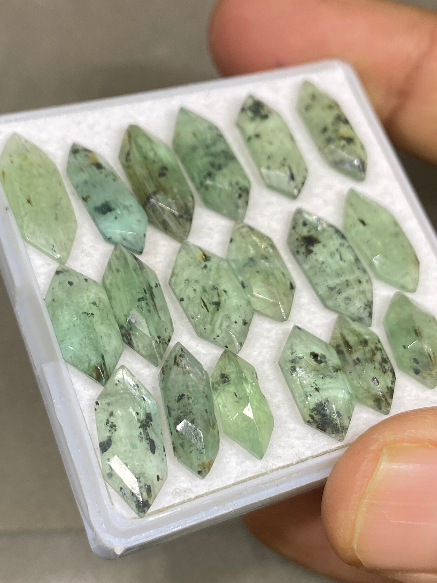 Cute rare moss green kyanite hexagon stepcut flats fine quality weight 43 carats size 12.3x5.7-16x6mm pcs 18 quality moss green hexagon