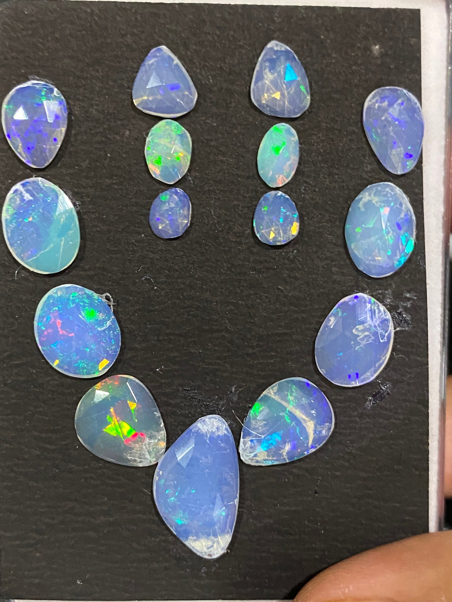 Mesmerising blue green Ethiopian opal rosecut necklace Welo opal rosecut aaa wt 15.5 cts pcs 15 size  fire natural opal rosecut