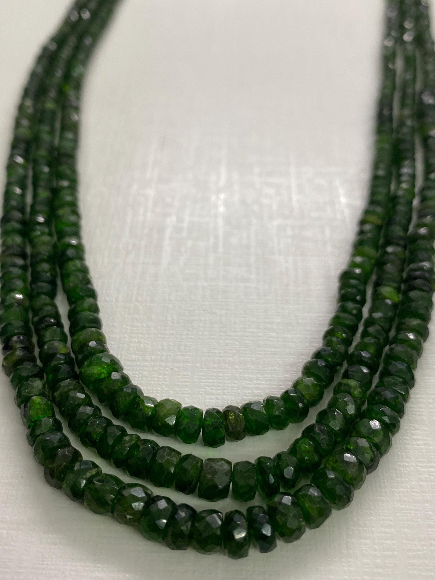 Rare chrome diopside faceted beads rare necklace weight 301 cts size 3mm-7mm  length 16 and 17 inches and 18 inches