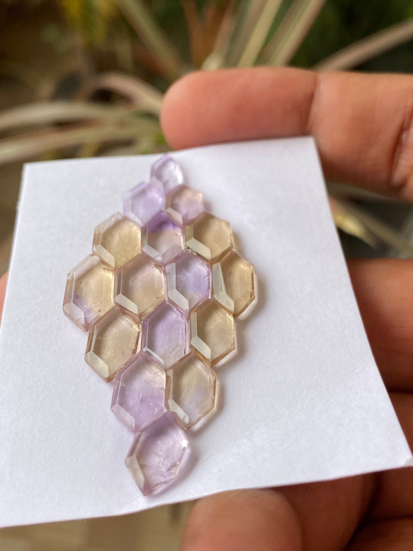 Stunning ametrine hexagon mirror cut b aaa quality wt 22 cts pcs 16 size 10x5mm-13x6mm Amethyst citrine mirror cut hexagon