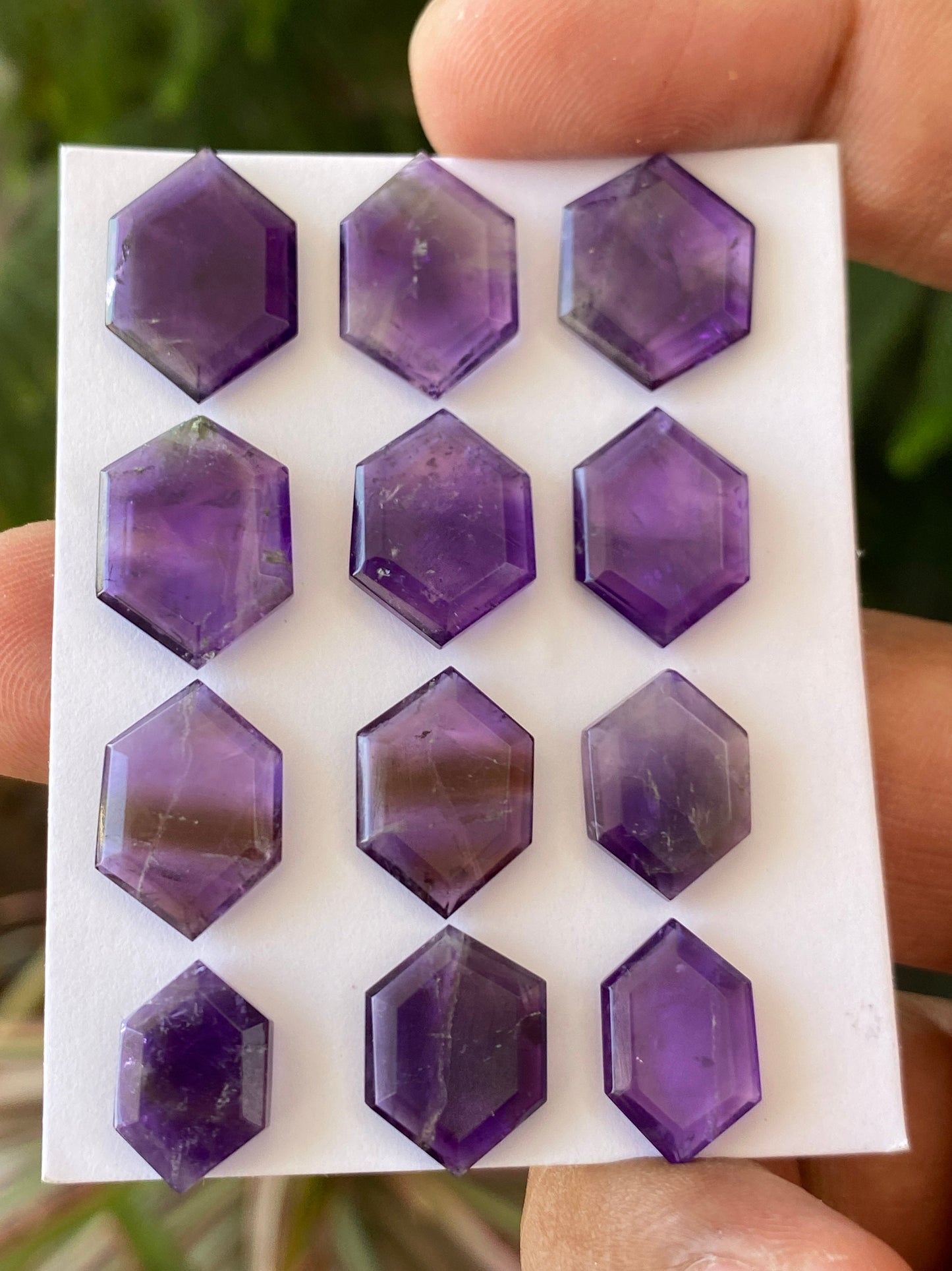 Stunning amethyst hexagon mirror cuts wt 50 cts  pcs 12 size 13.2x9mm-17.4x12.2mm Amethyst mirror cut hexagons