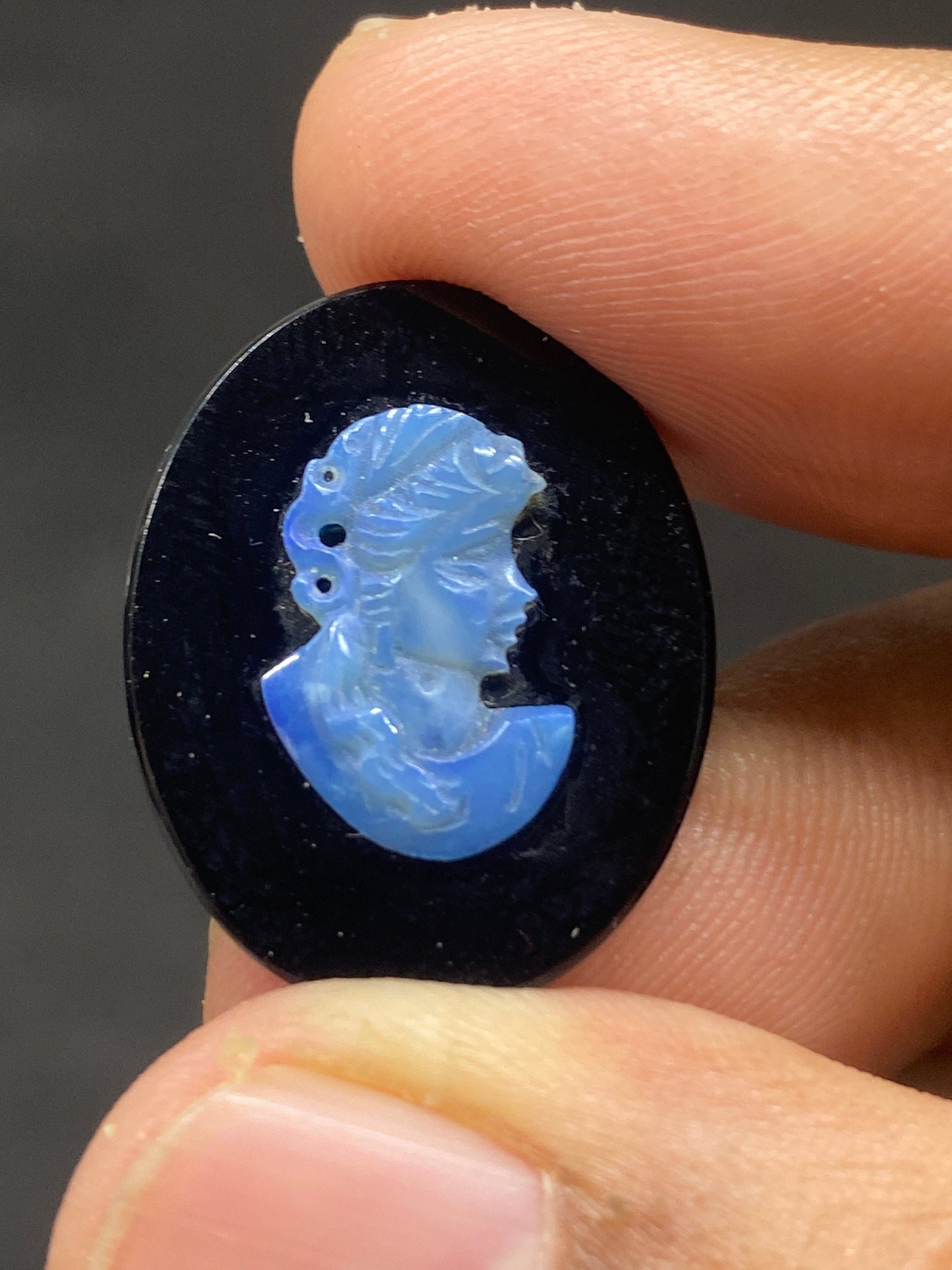 Amazing blue fire australian opal women face carving princess face carving  wt 12 carats pcs 1 size 15x10mm Australian opal face carving