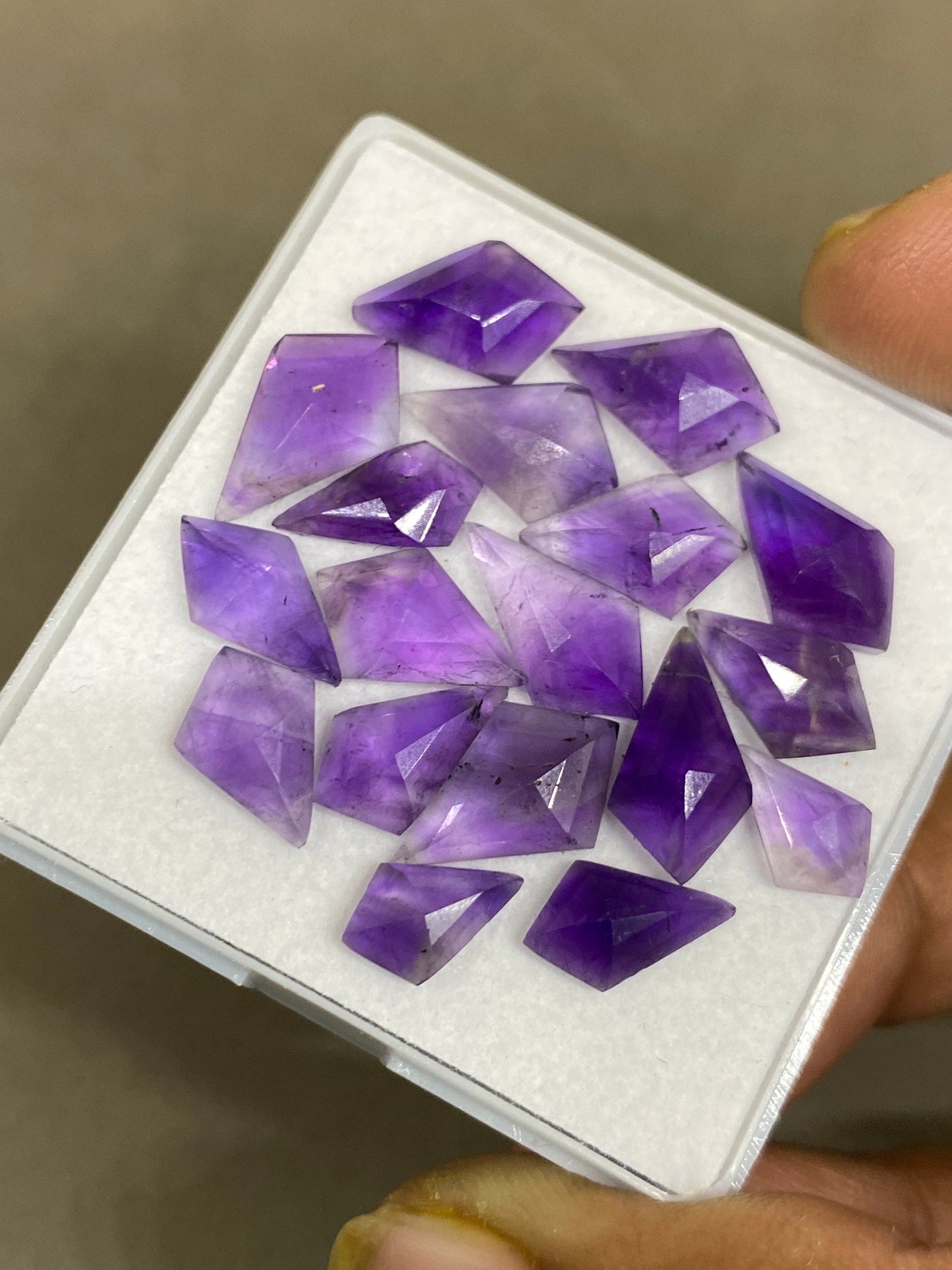 Gorgeous amethyst  Kite step cuts wt 31 cts  pcs 18 size 10x7-15x9mm Amethyst stepcut kite