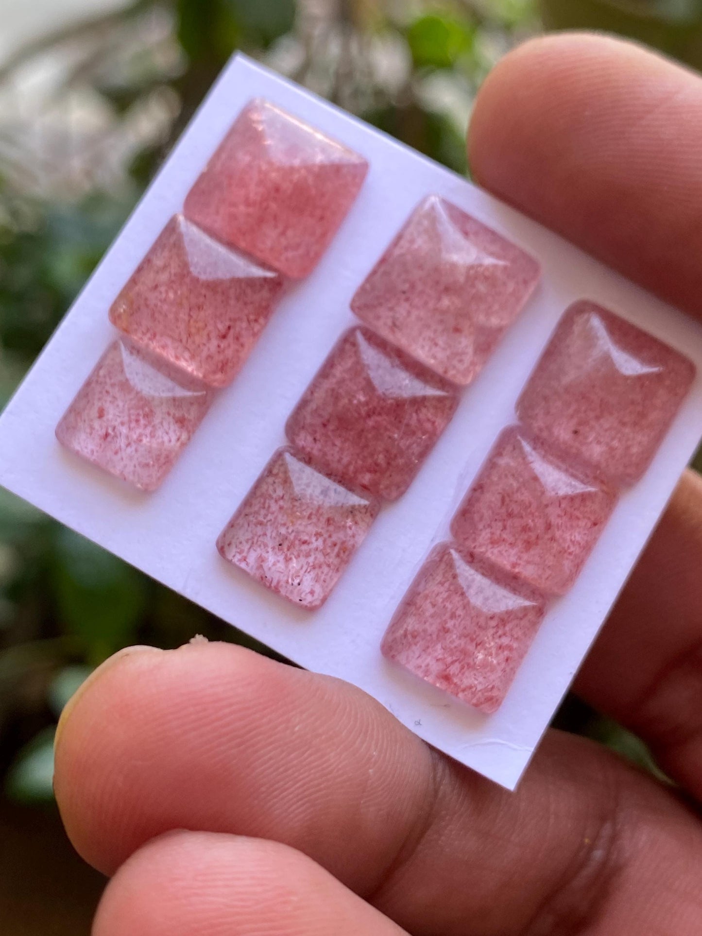 Mesmerising rare strawberry quartz sugar loaf cabochons  weight 35.65 cts pcs 9 size 9mm-11mm pink quartz sugar loaf cabcohon