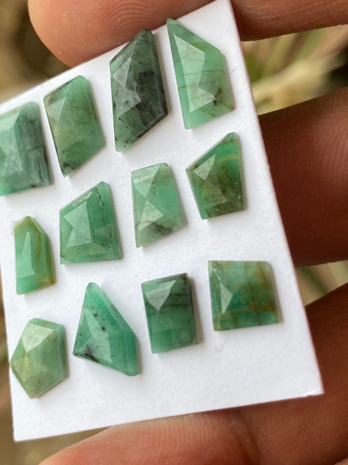 Dazzling Natural Emerald unusual geometric cut size 7.5x7.1mm-10.8x9.1mm wt 16 carats pcs 12 Emerald Step cut wholesale lot