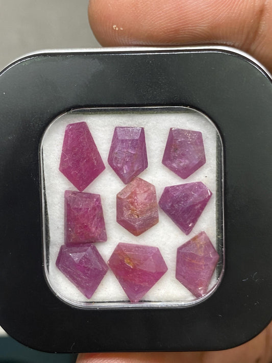 Eye catching Natural ruby flats irregular pointed shapes side faceted flats ruby natural pcs 9 wt 17.40 cts size 8x7mm-11x8mm ruby faceted