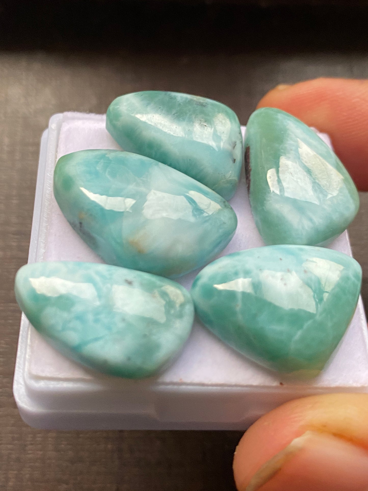 Stunning rare Smooth Larimar cabochons pcs 5 pendant supply  wt 83 carats size 19x13-23x15mm natural Larimar cabochons fancy shape