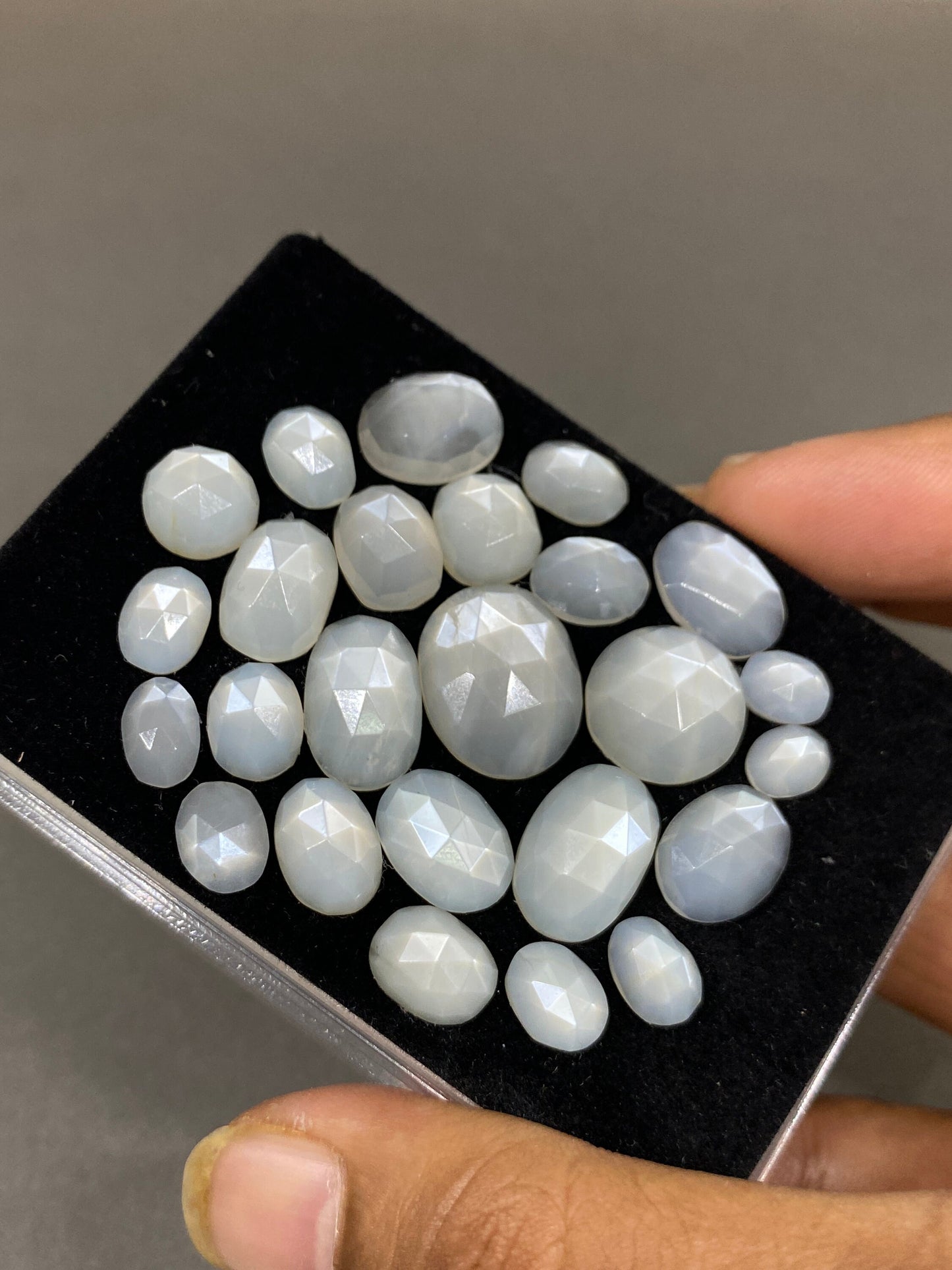 Dazzling white sheen moonstone rosecut moonstone wholesale lot wt 88 cts  size 7.5x6mm-17x13.5mm pcs 24 rosecut