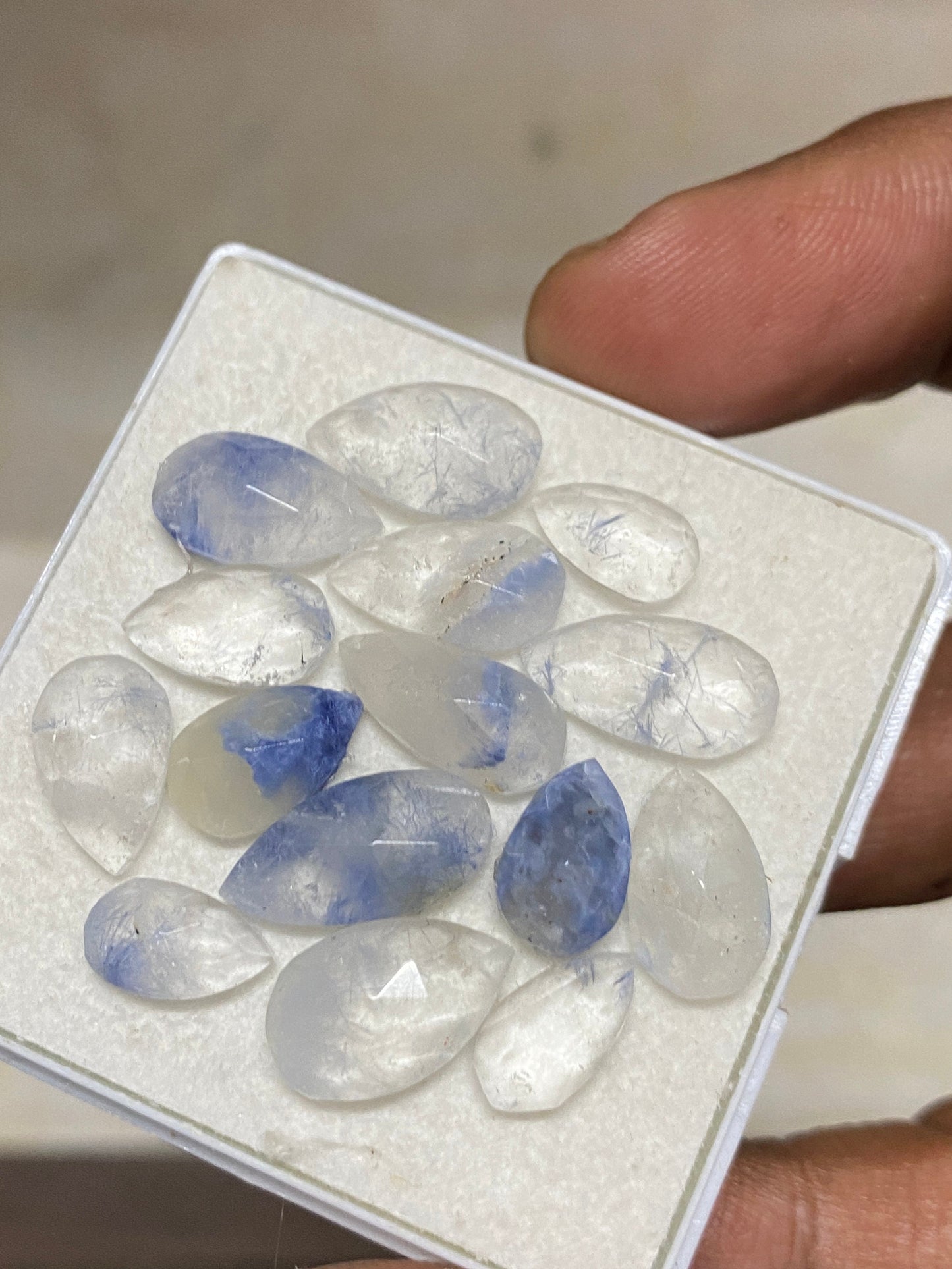 Wow Very rare Dumortierite in quartz pear rosecut pcs 14 Wt 38 cts size 11x6-15x8mm Brazilian mines dumortierite cabochons flatback rosecut