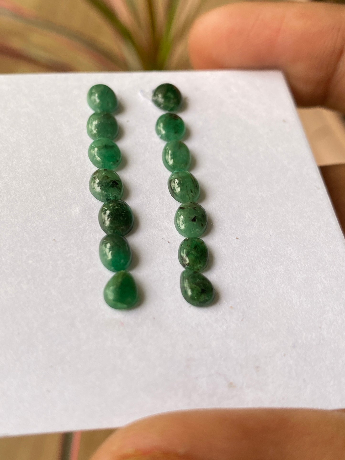 Vivacious rare Emerald cabochons earrings mixed shapes emerald oval weight 8.30 cts size 5.6x4.2mm-6.4x4.9mm  pcs 14 Emerald cabochon