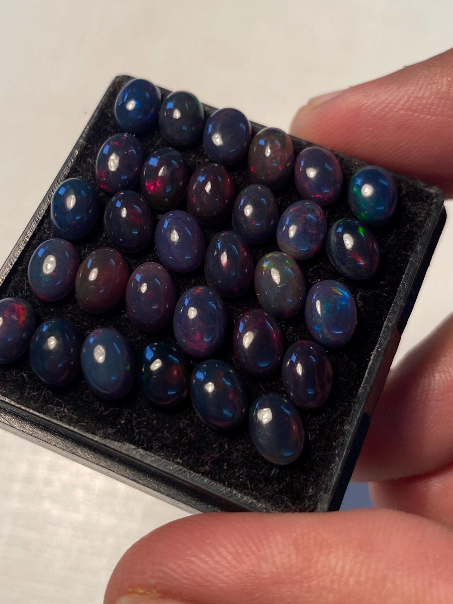 Gorgeous Black opal (smoked) Natural Fire opal cabochons lot size wt 18.55 cts size 7x5mm pcs 30 opal cabochon fire black opals cabochons