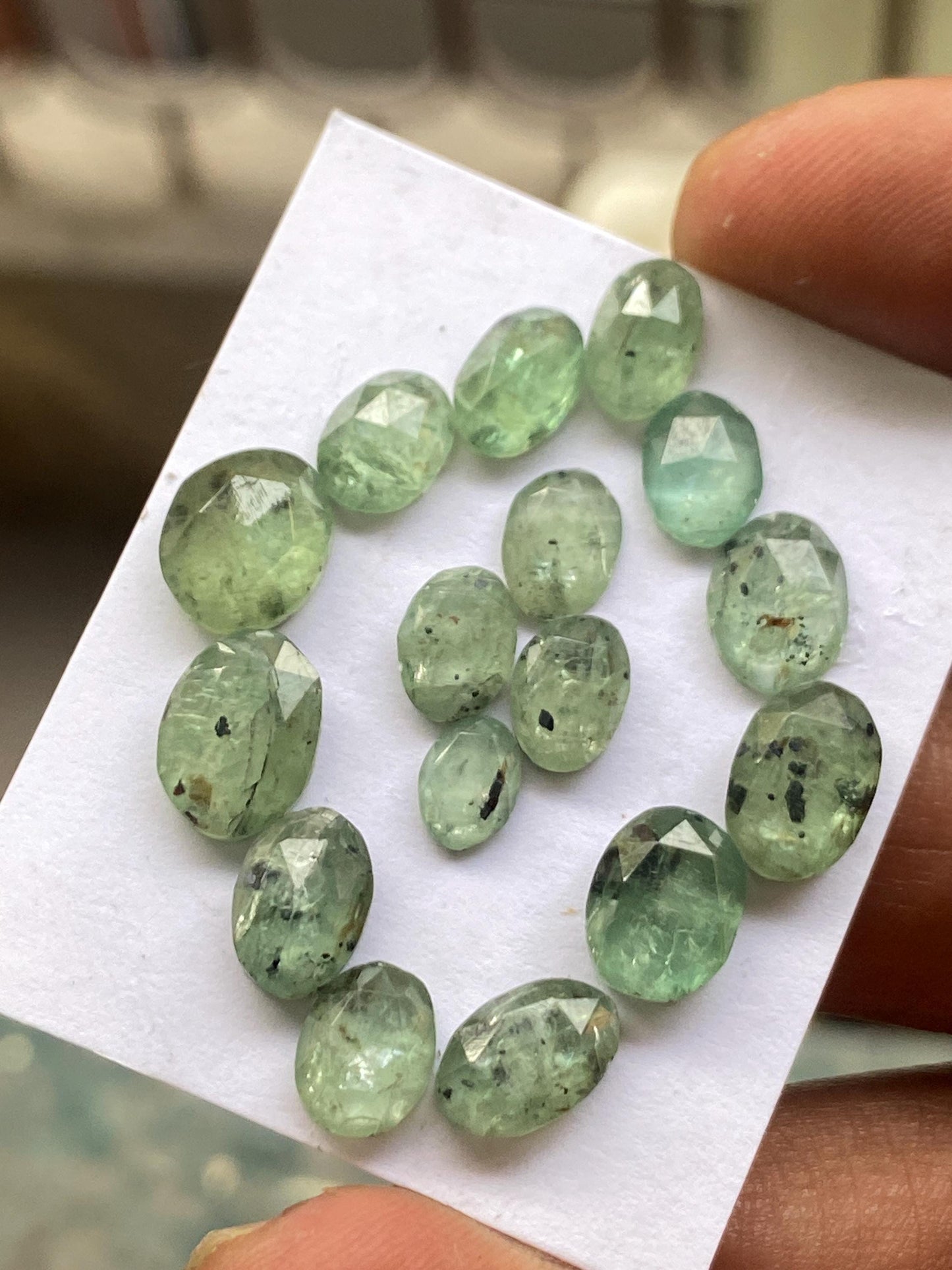 Mint green kyanite ovalish rosecut flats fine quality weight 31.40 carats size 7x5-10.8x8mm pcs 16 mint green rosecut