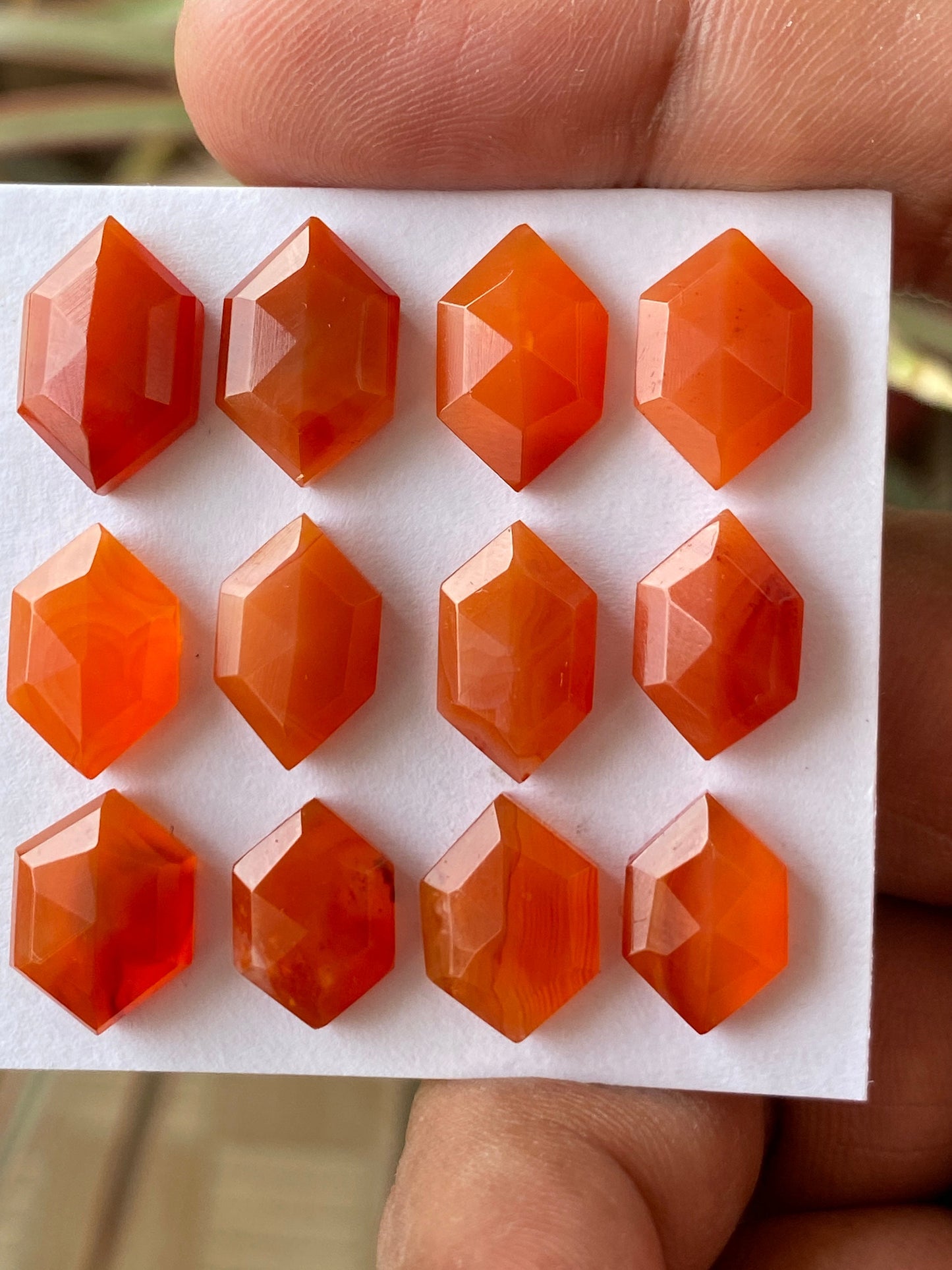 Fascinating carnelian hexagon step cuts wt 42 cts pcs 12 size 12.6x8mm-15.2x9.5mm Carnelian  stepcut hexagon