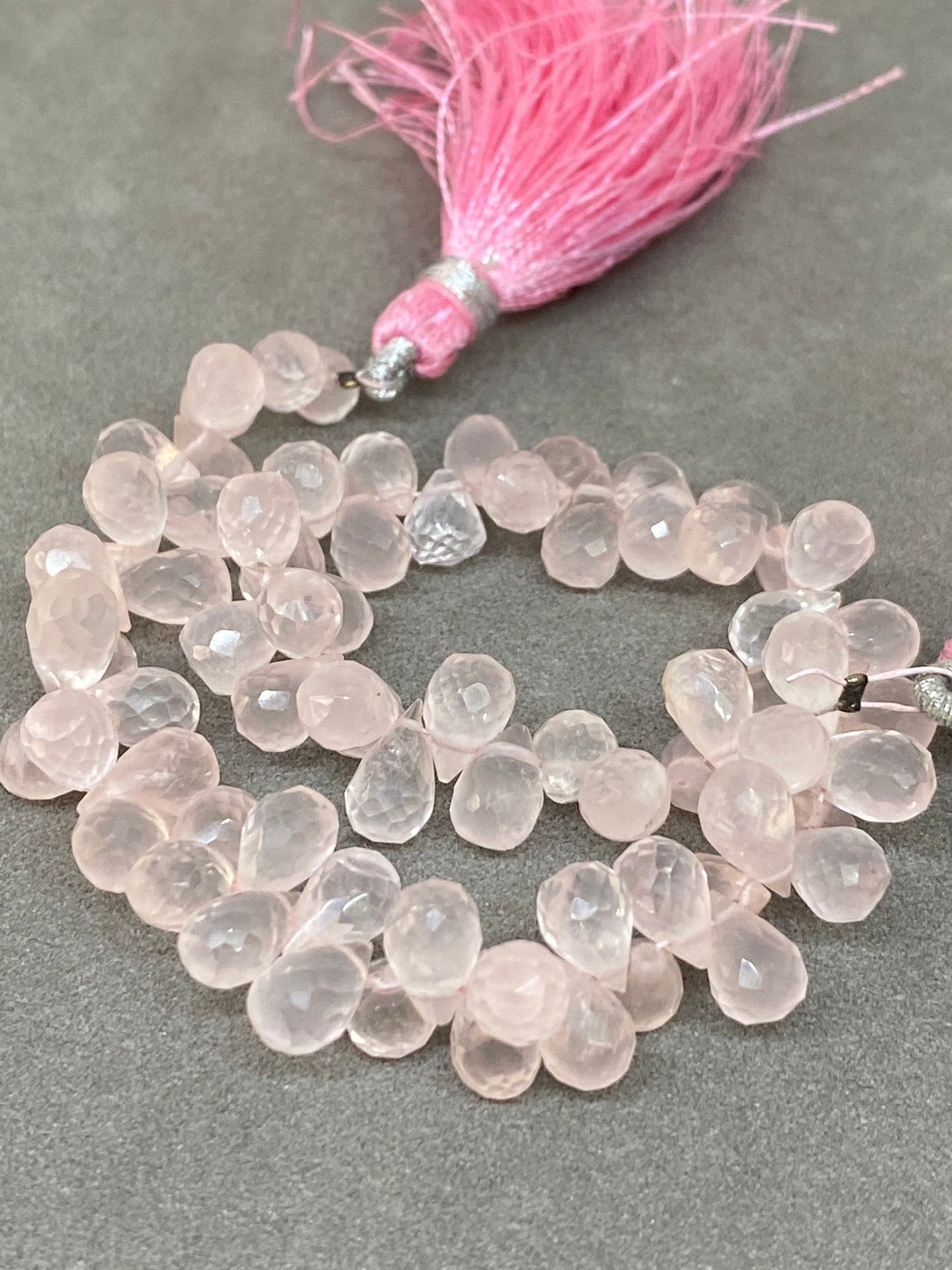 Natural Rosequartz faceted teardrop faceted  briolettes strand 8 inches wt 90 carats 6x5mm-11x5mm Faceted rose quartz drop briolette